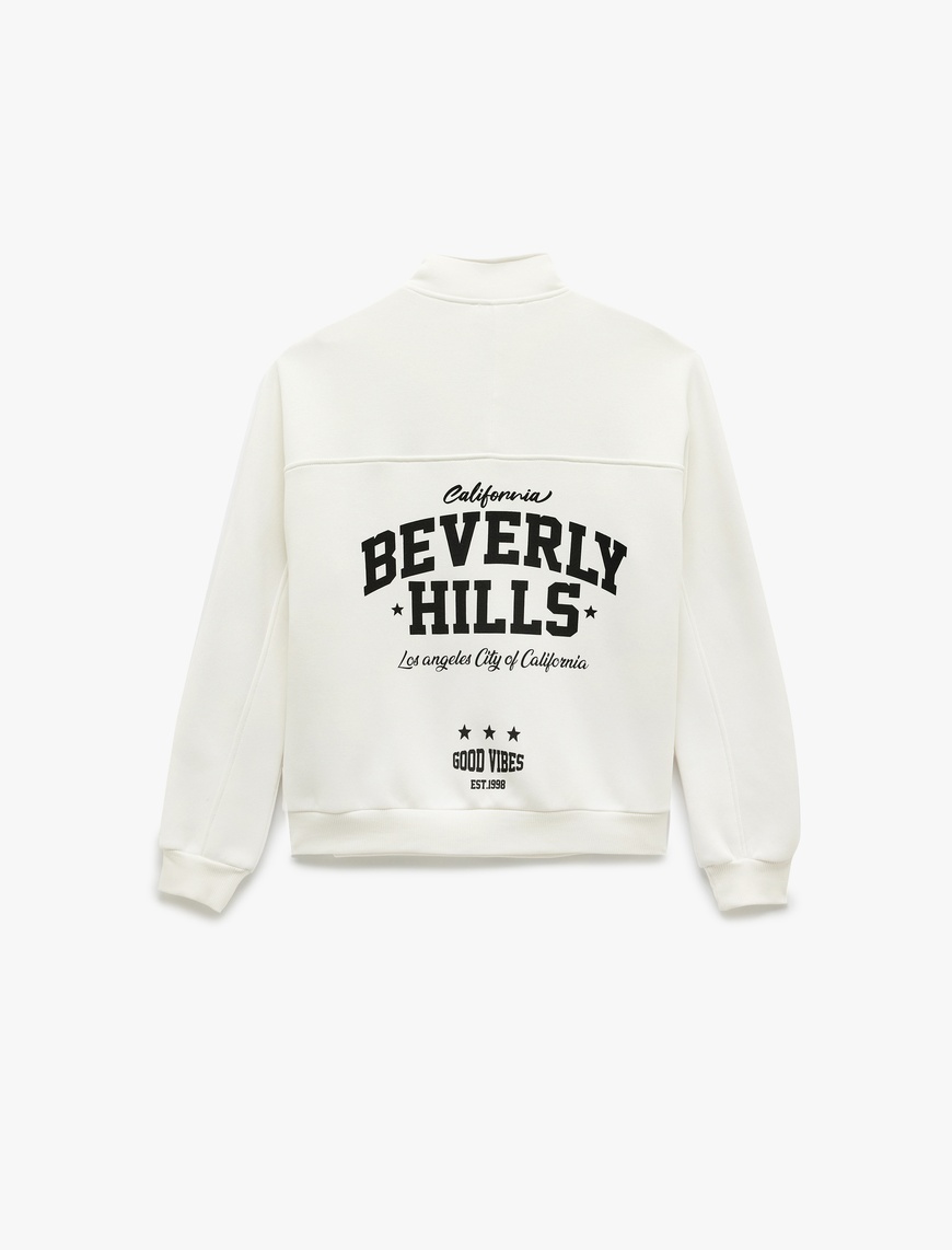   Şardonlu Uzun Kollu Arkası Baskılı Yarım Fermuarlı Sweatshirt