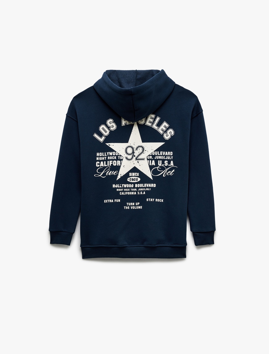   Uzun Kollu Kapüşonlu Şardonlu Arkası Baskılı Oversize Sweatshirt