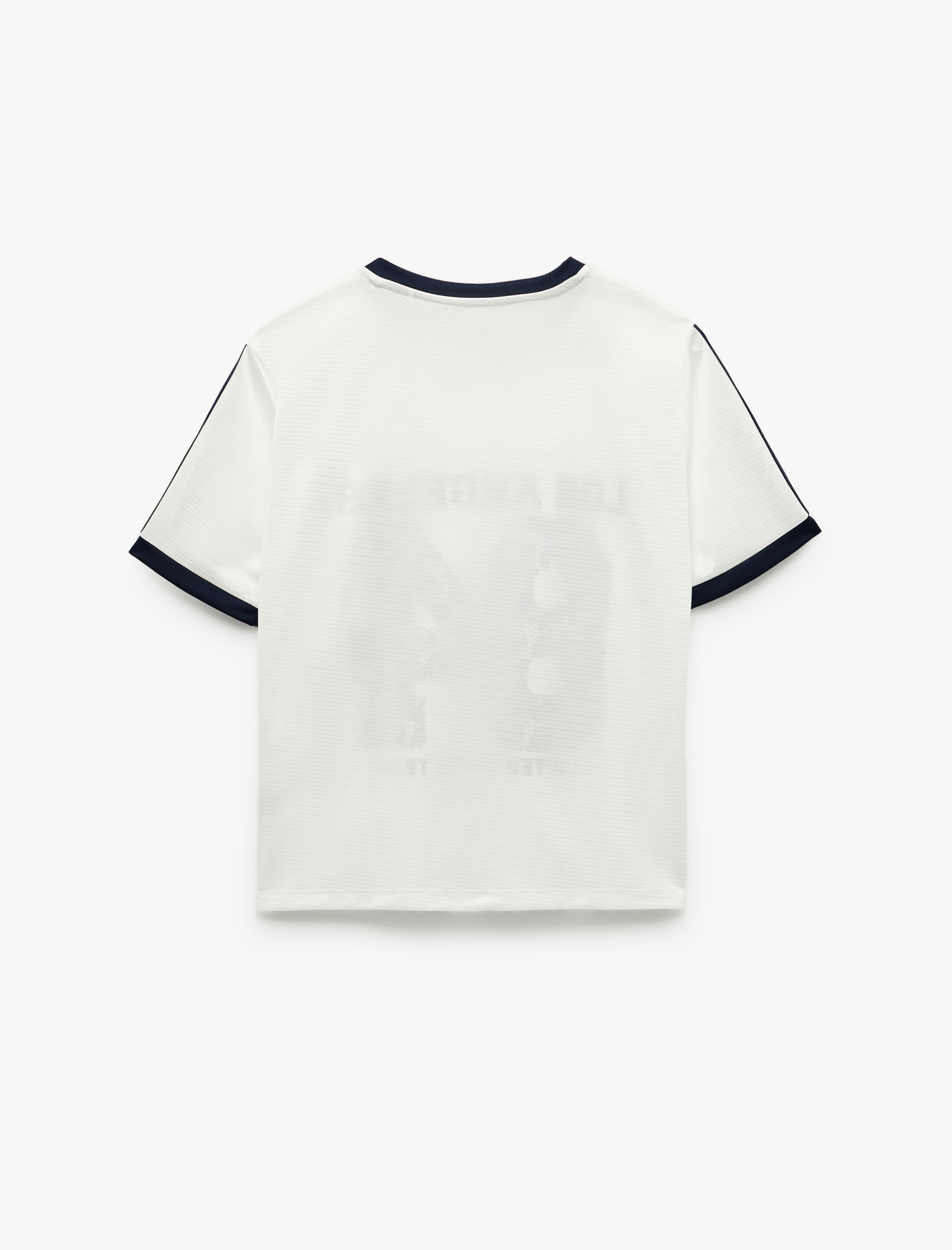   Kısa Kollu Bisiklet Yaka Çizgili Rahat Kalıp Baskılı Spor Tişört