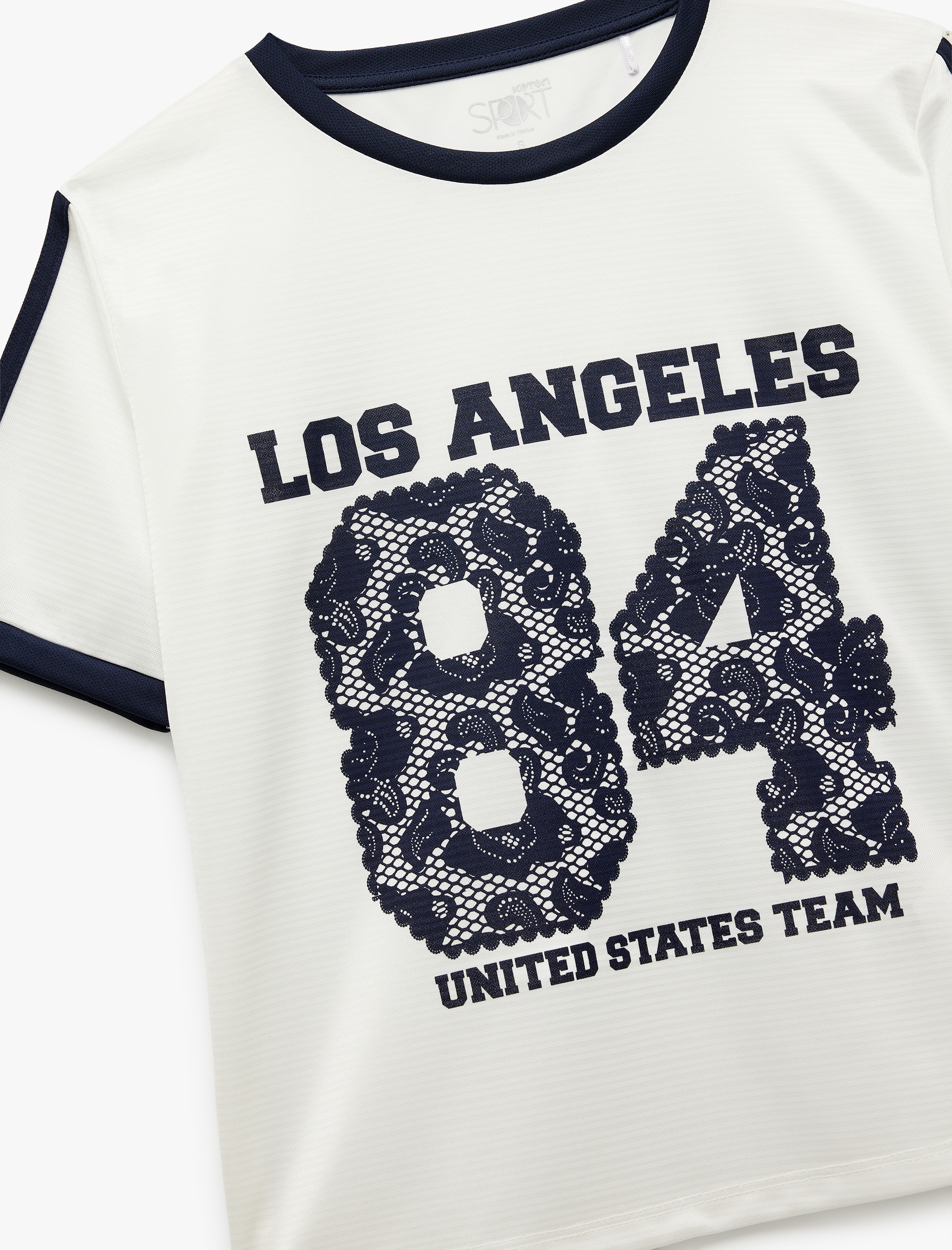   Kısa Kollu Bisiklet Yaka Çizgili Rahat Kalıp Baskılı Spor Tişört