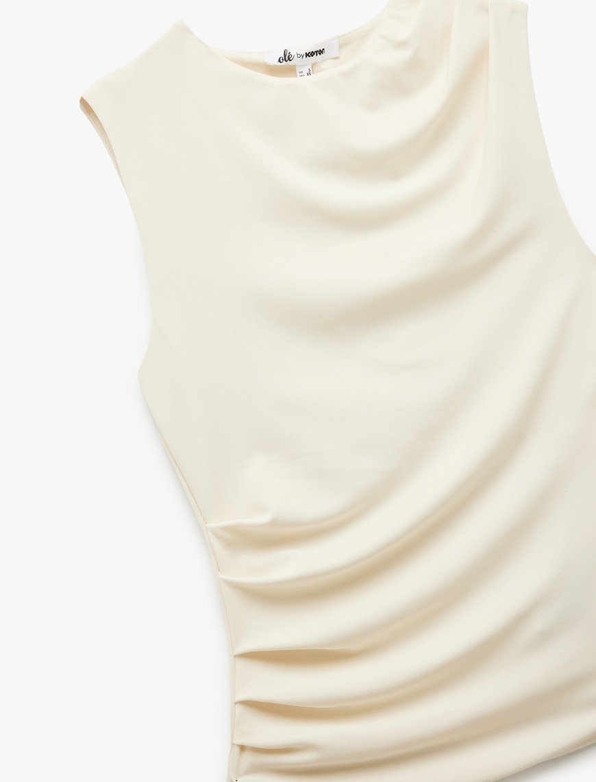   Kolsuz Bisiklet Yaka Slim Fit Drapeli Bluz