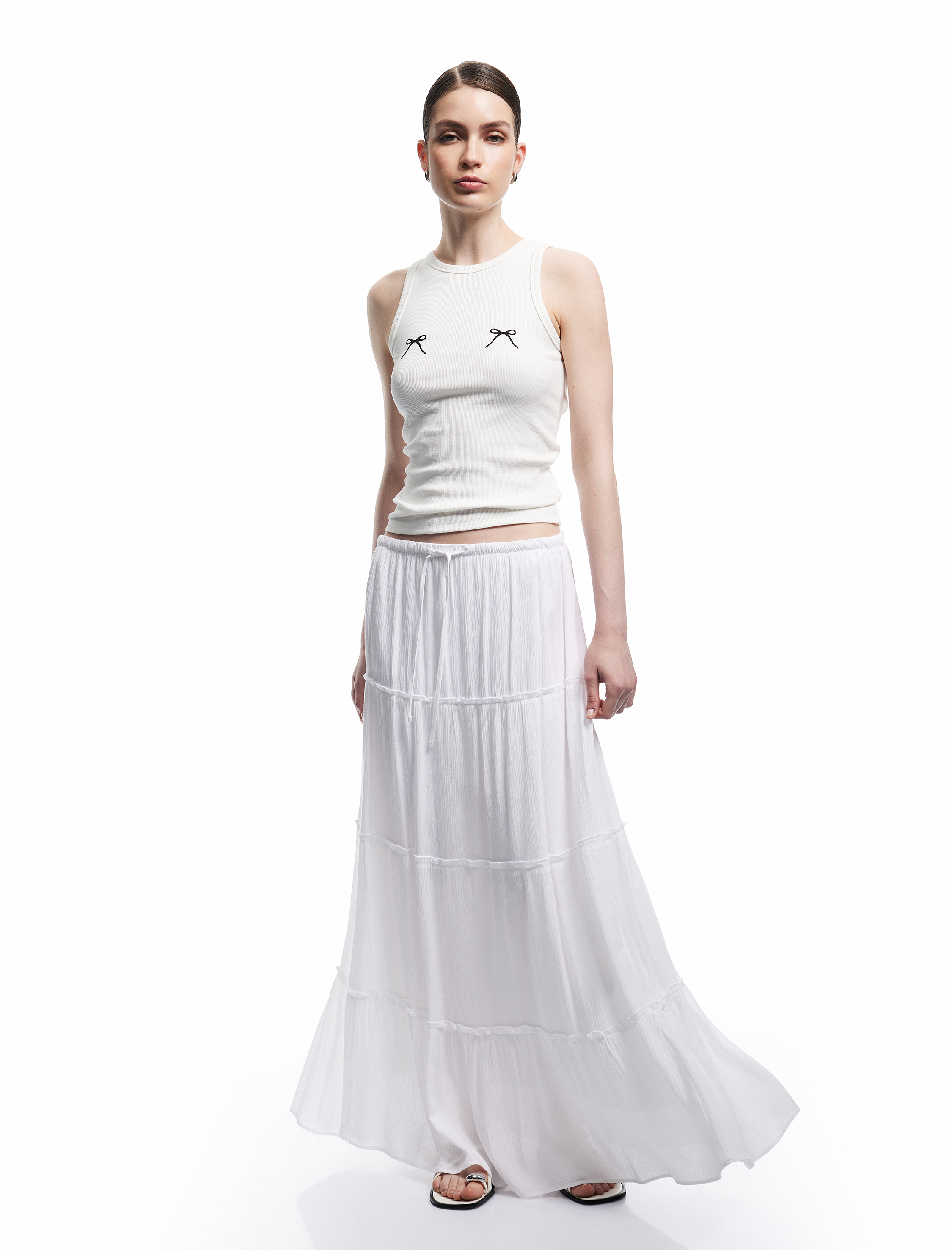   Kolsuz Pamuklu Fiyonk İşleme Detaylı Fitilli Atlet