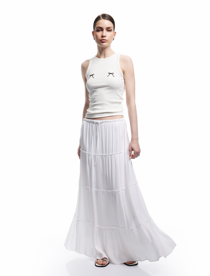  Kolsuz Pamuklu Fiyonk İşleme Detaylı Fitilli Atlet