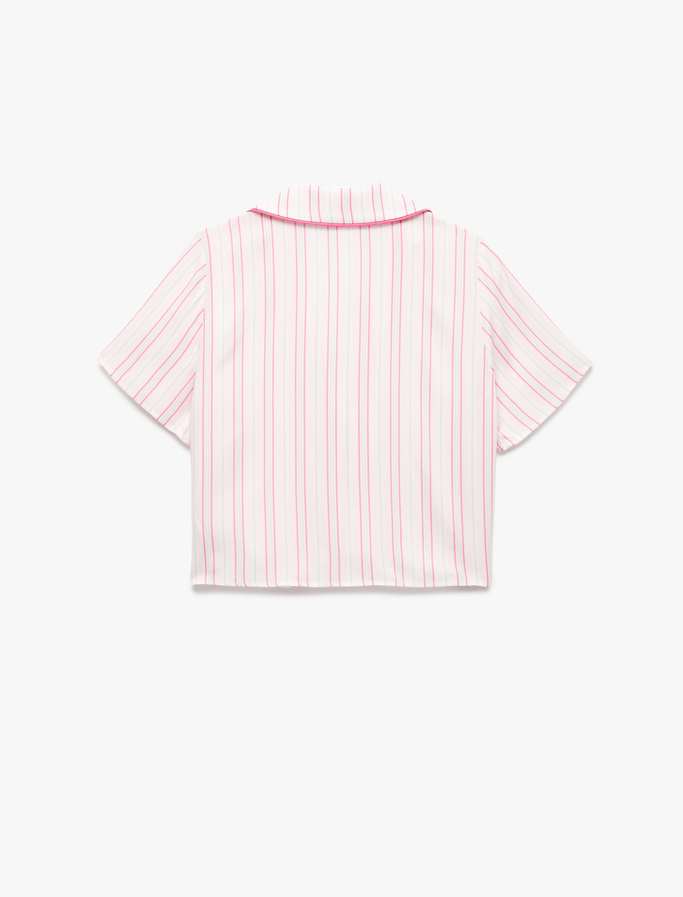   Viskon Kumaş Cepli Kısa Kollu Gömlek Yaka Pijama Üstü