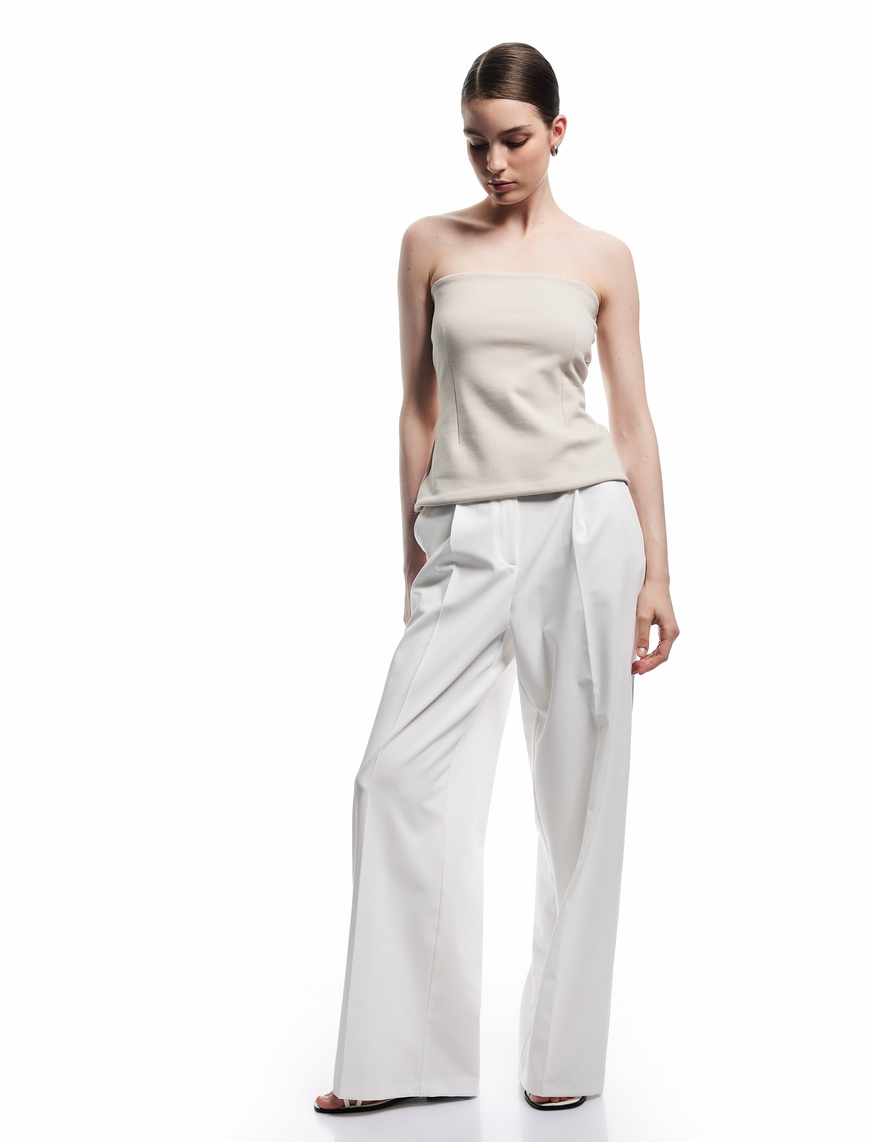   Pamuklu Slim Fit Straplez Bluz