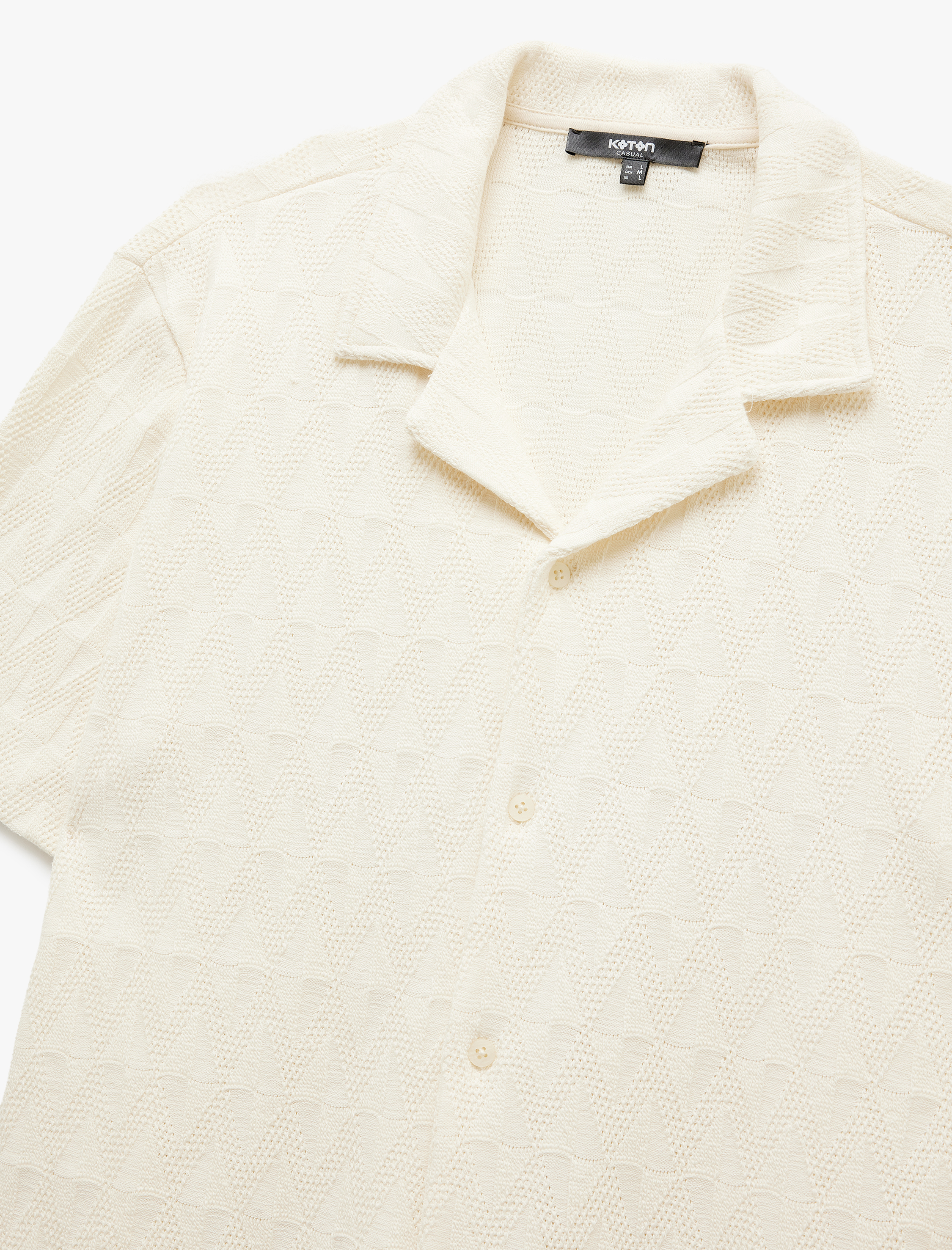   Kayık Yaka Regular Fit Pamuklu Dokulu Kısa Kollu Gömlek