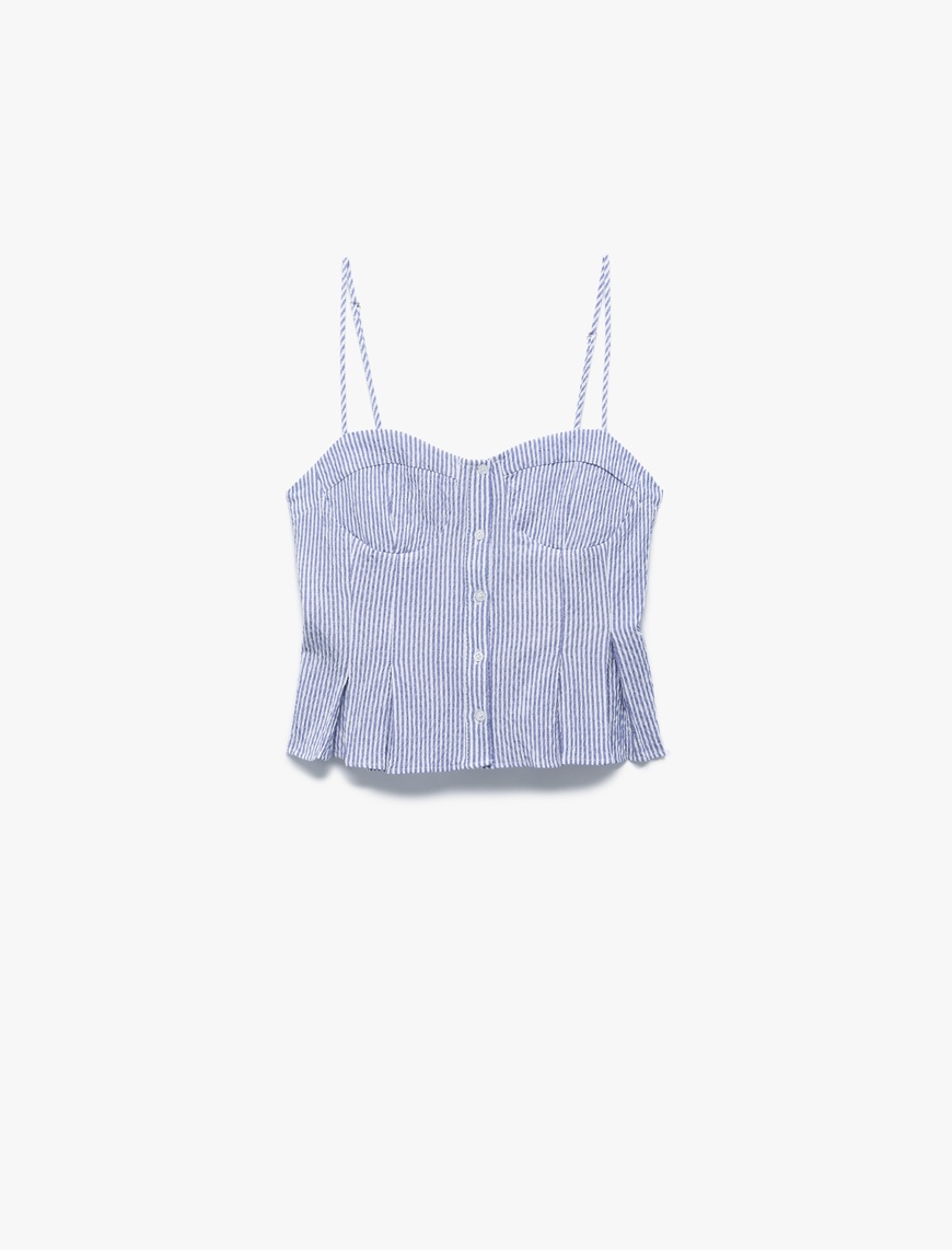   Koton X İnji - Kalp Yaka Düğmeli Kolsuz Çizgili Crop Bluz