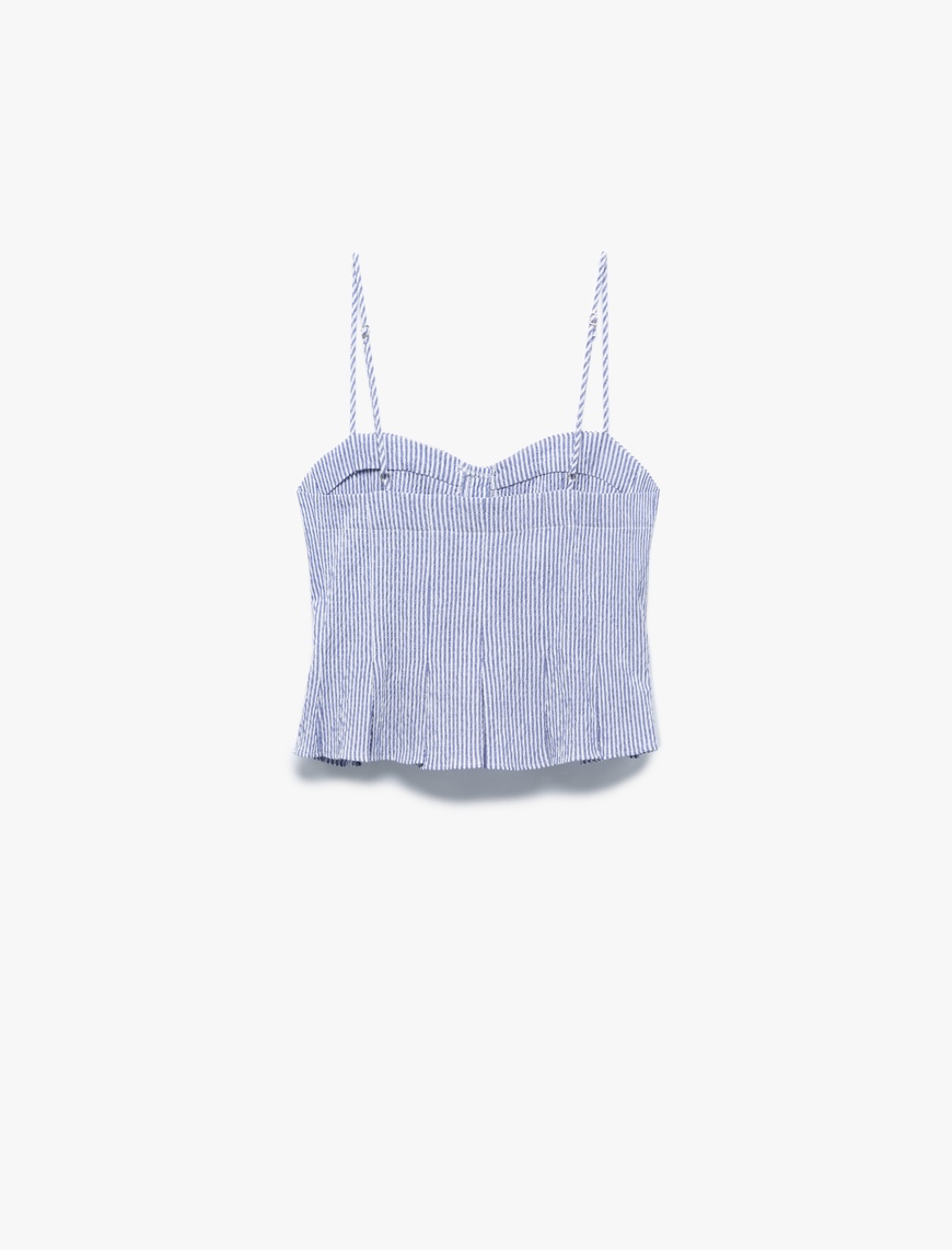   Koton X İnji - Kalp Yaka Düğmeli Kolsuz Çizgili Crop Bluz