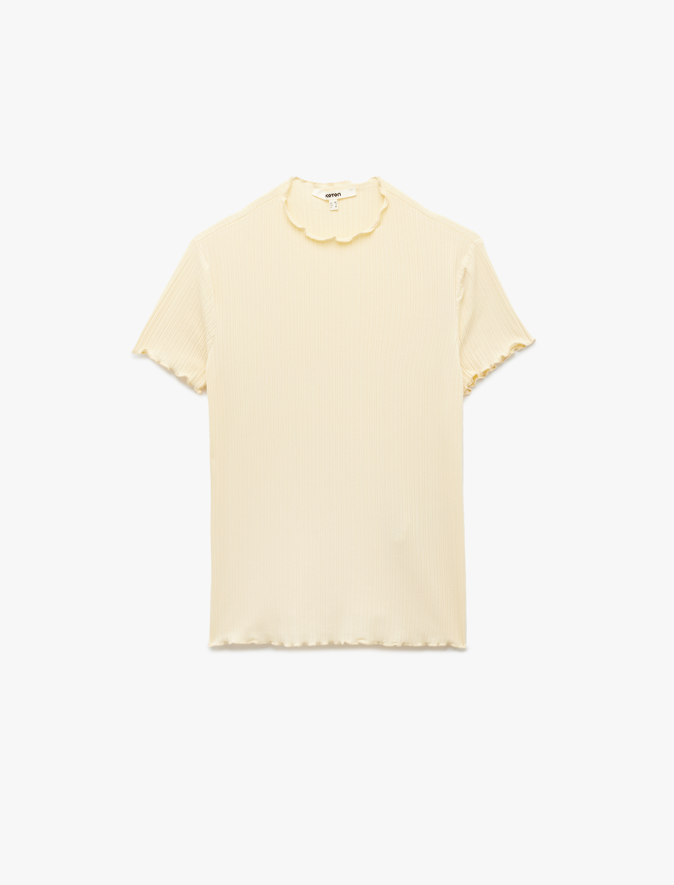   Kısa Kollu Dik Yaka Viskon Tişört Dokulu