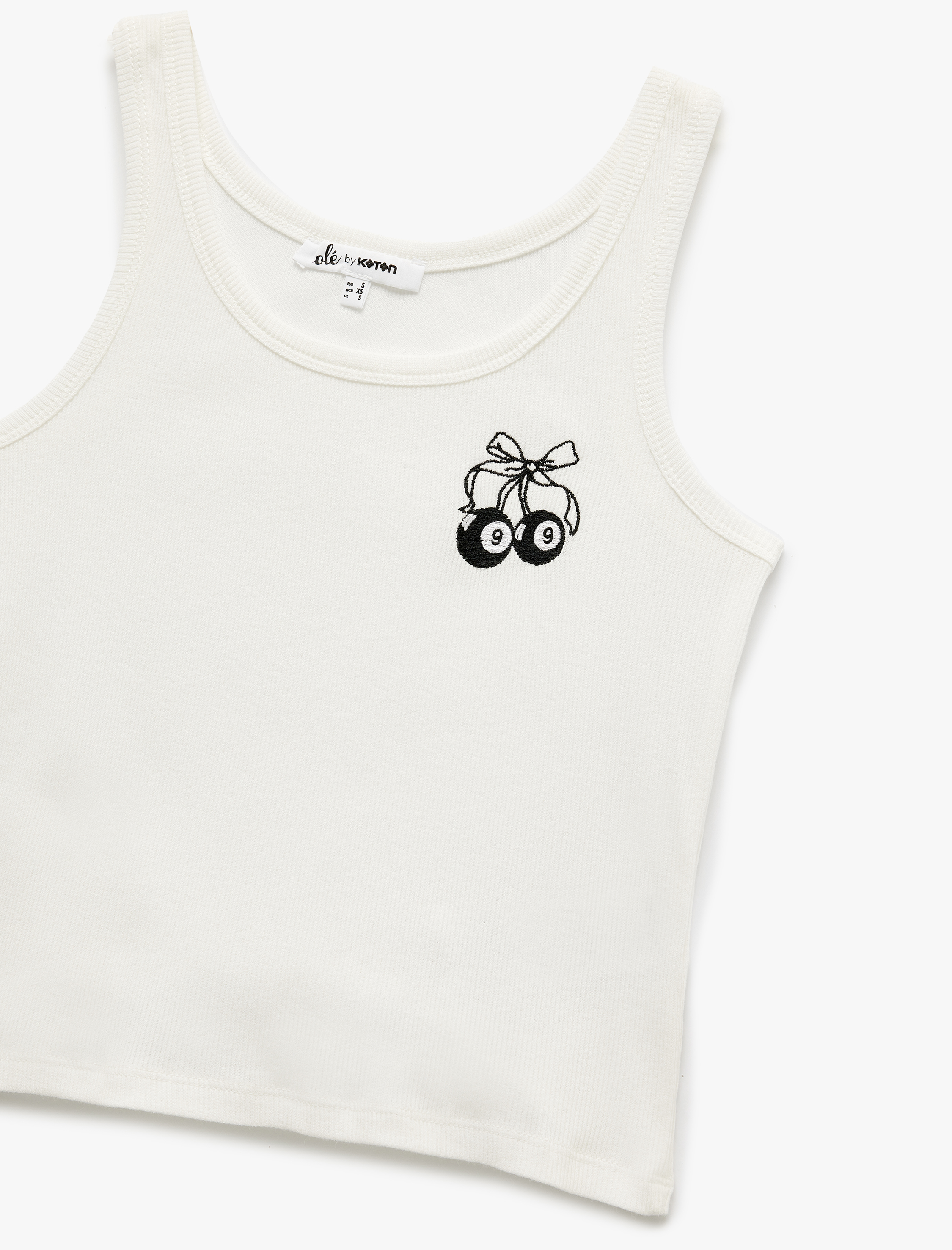   Pamuklu U Yaka Kiraz Nakışlı Kaşkorse Kolsuz Bluz