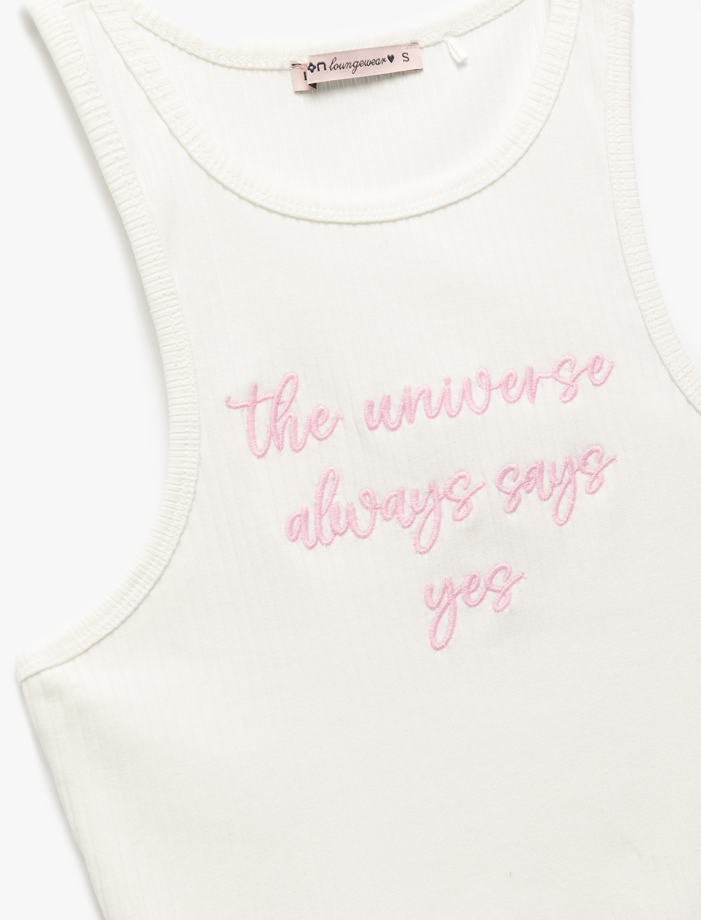   Pamuklu Bisiklet Yaka Nakışlı Crop Atlet Pijama Üstü