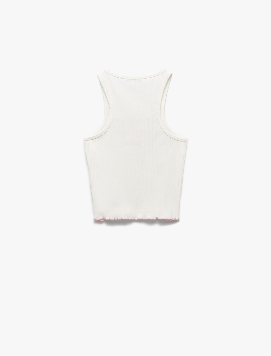  Pamuklu Bisiklet Yaka Nakışlı Crop Atlet Pijama Üstü