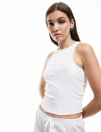 Pamuklu Bisiklet Yaka Nakışlı Crop Atlet Pijama Üstü