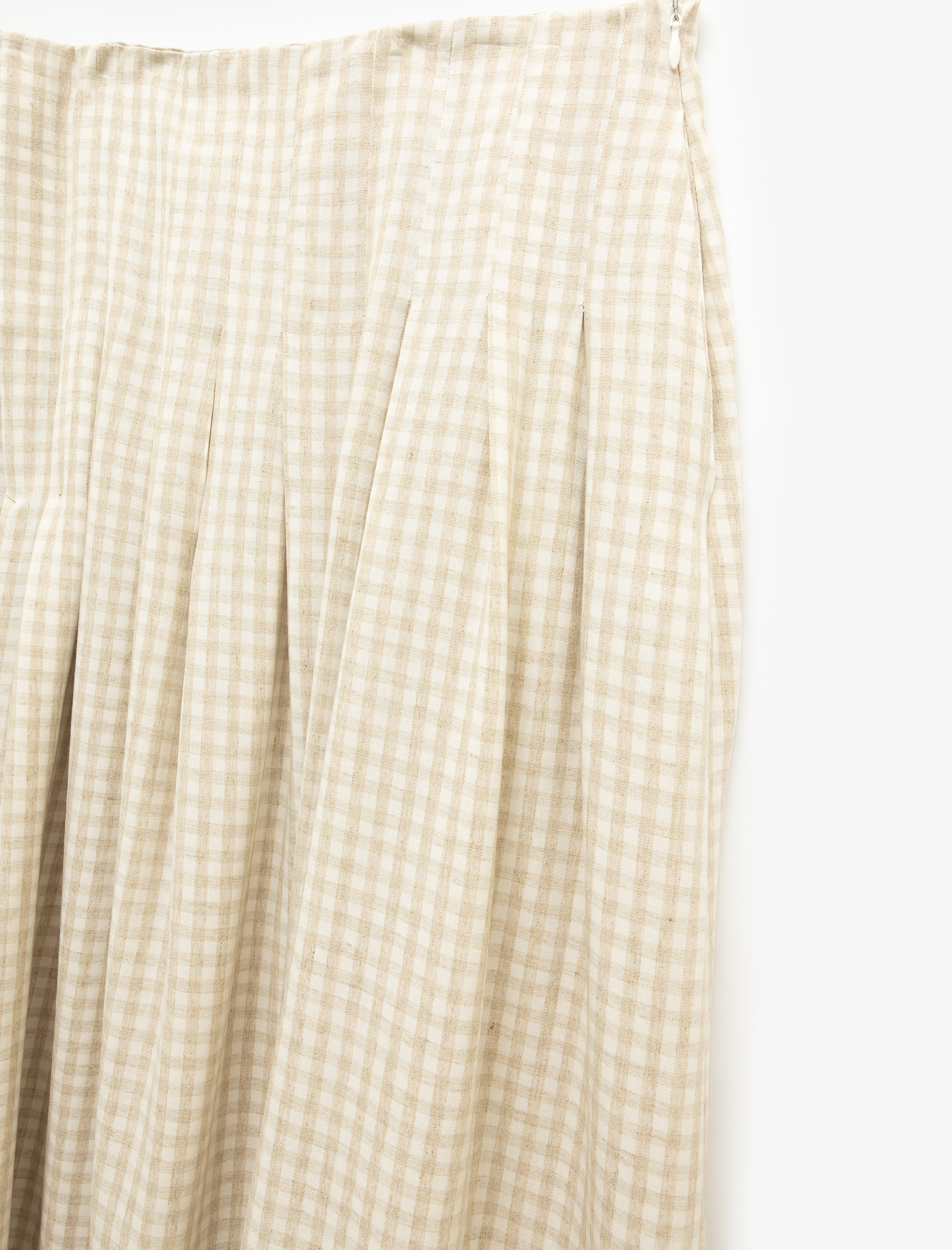   Rahat Kalıp A Kesim Keten Karışımlı Pötikareli Uzun Etek