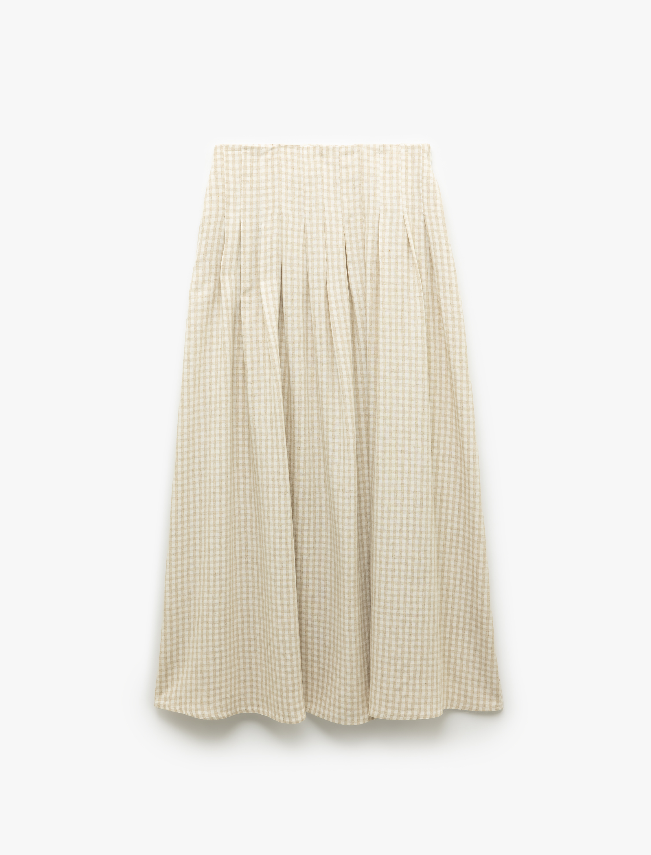   Rahat Kalıp A Kesim Keten Karışımlı Pötikareli Uzun Etek