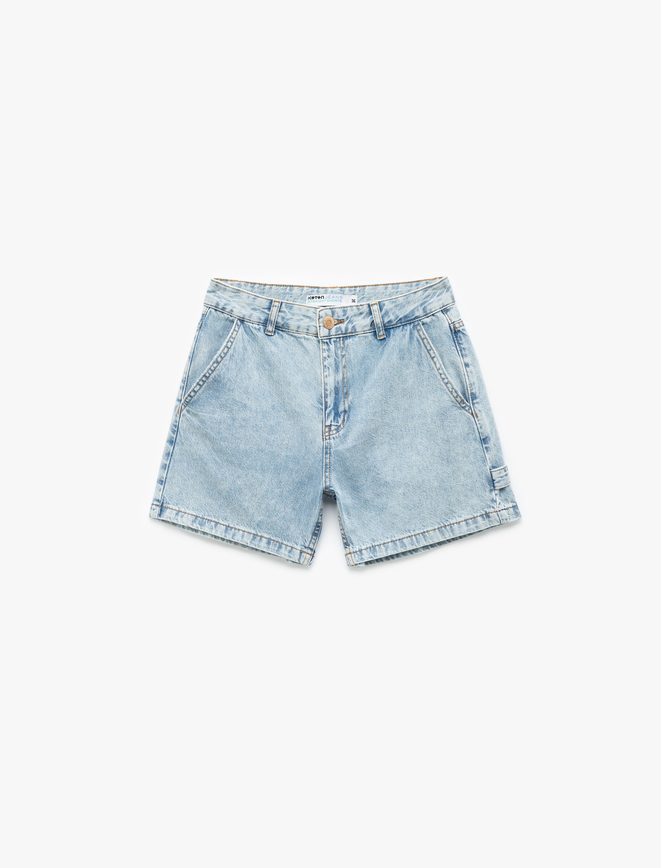   Pamuklu Chino Cepli Rahat Kalıp Düğmeli Mini Denim Şort