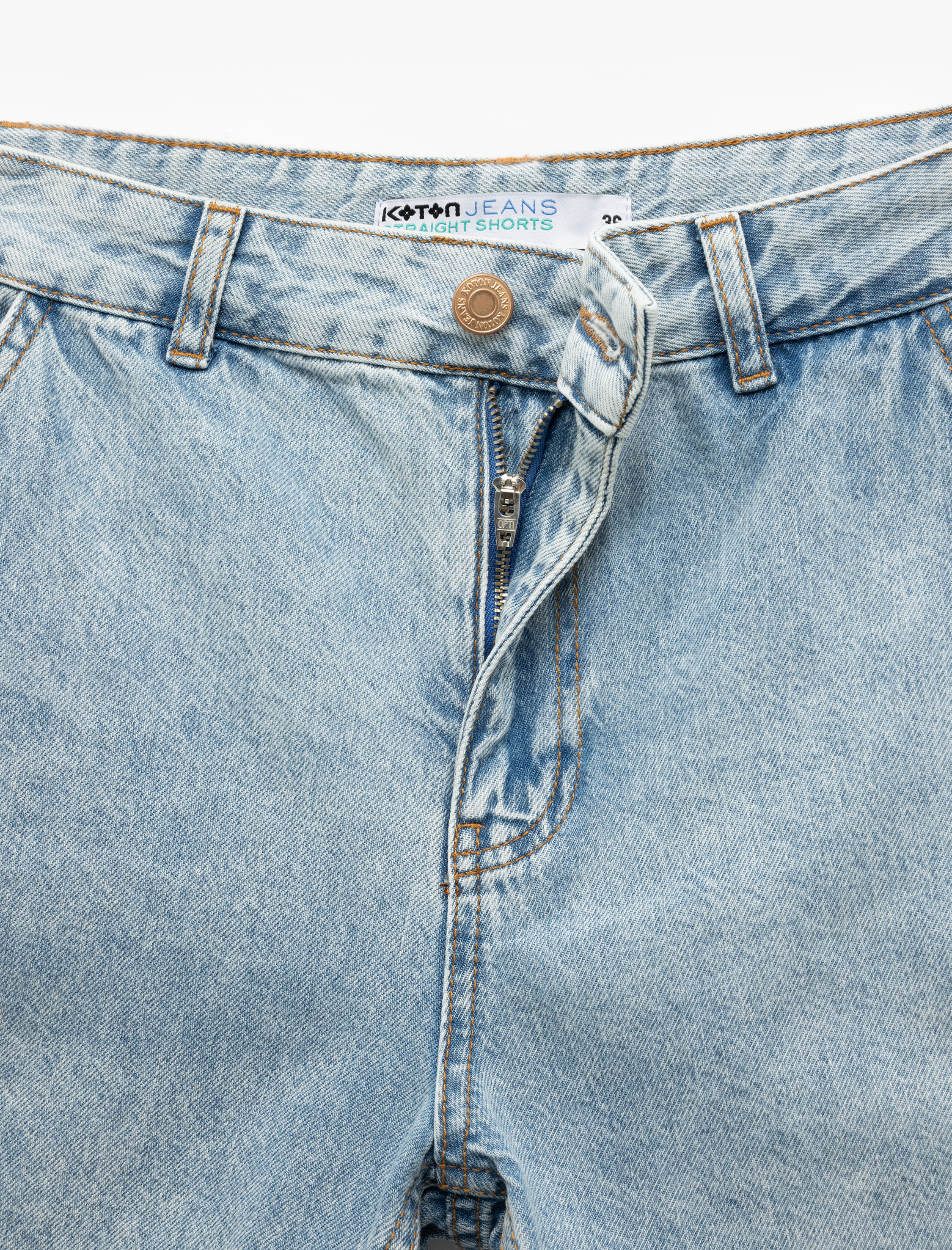   Pamuklu Chino Cepli Rahat Kalıp Düğmeli Mini Denim Şort