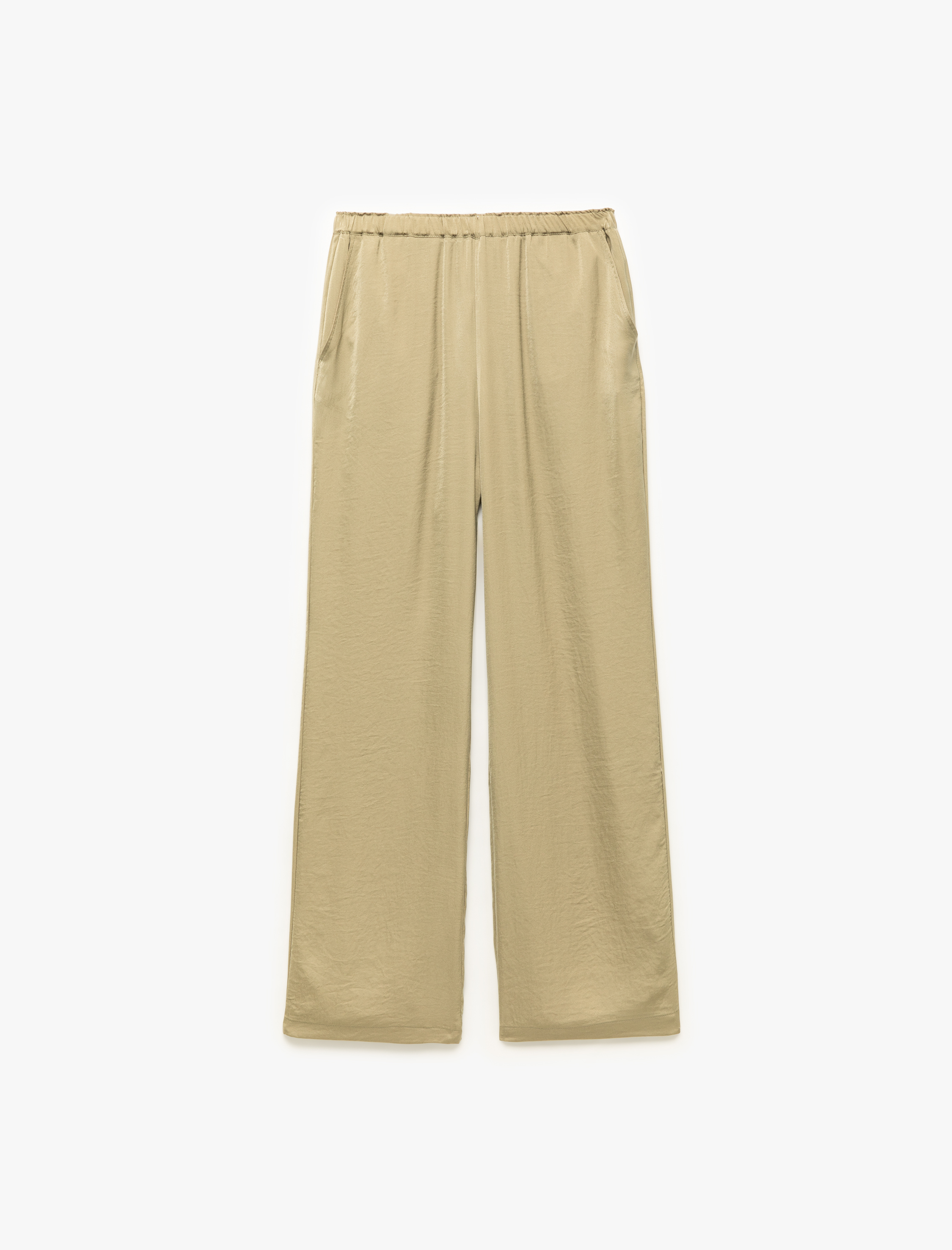   Standart Bel Cepli Uzun Geniş Paça Palazzo Saten Pantolon