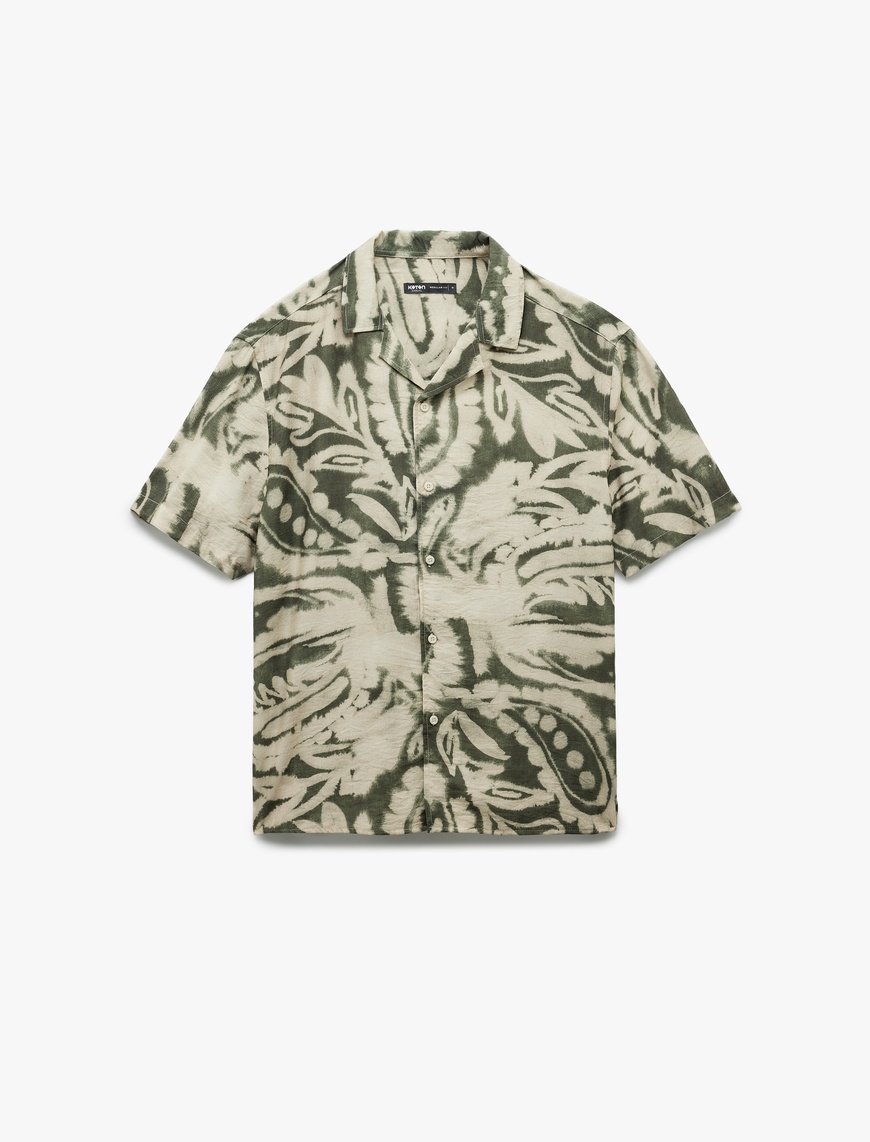   Kısa Kollu Devrik Yaka Regular Fit Viskon Batik Desenli Gömlek
