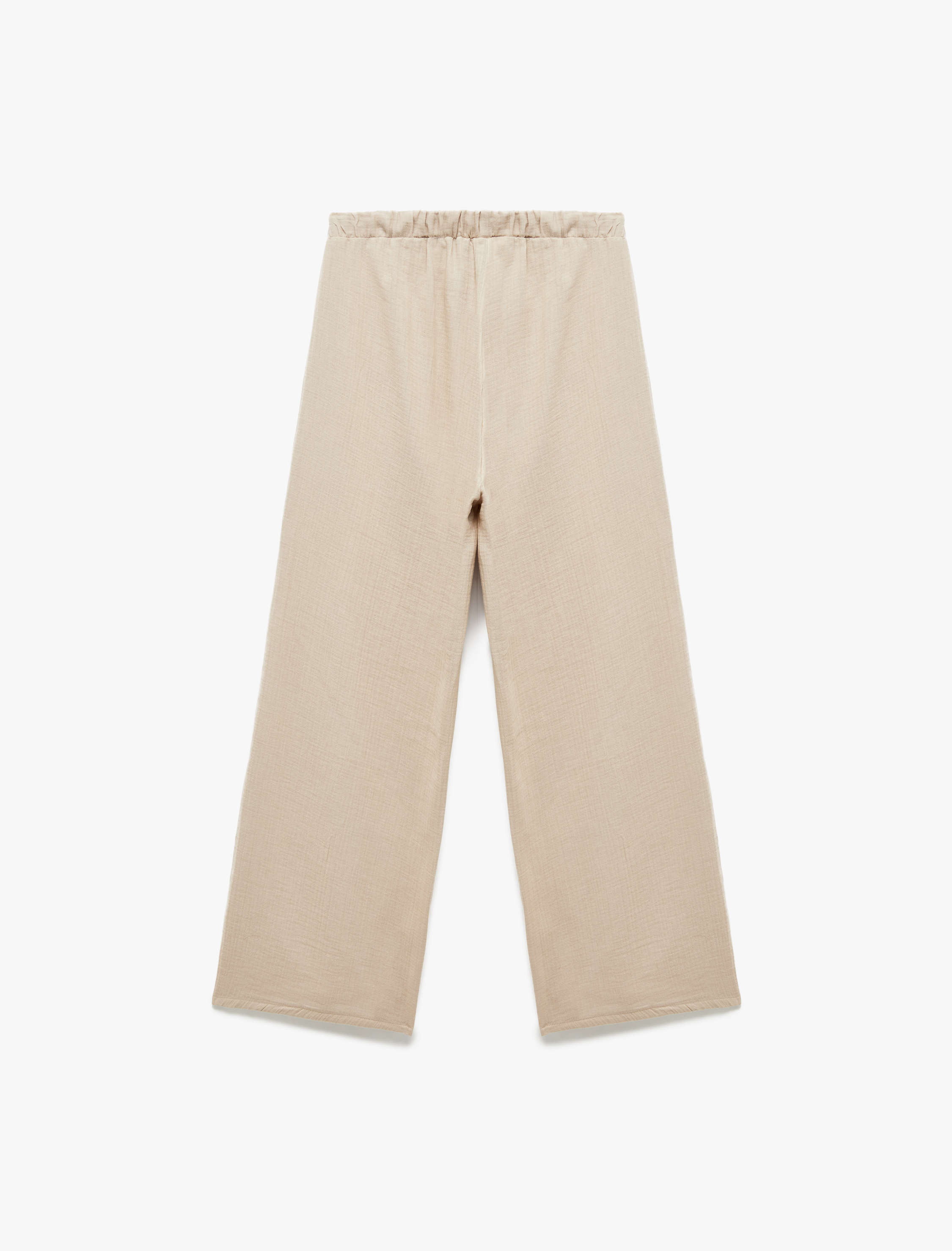 Pamuklu Beli Lastikli Bağlamalı Uzun Müslin Pantolon