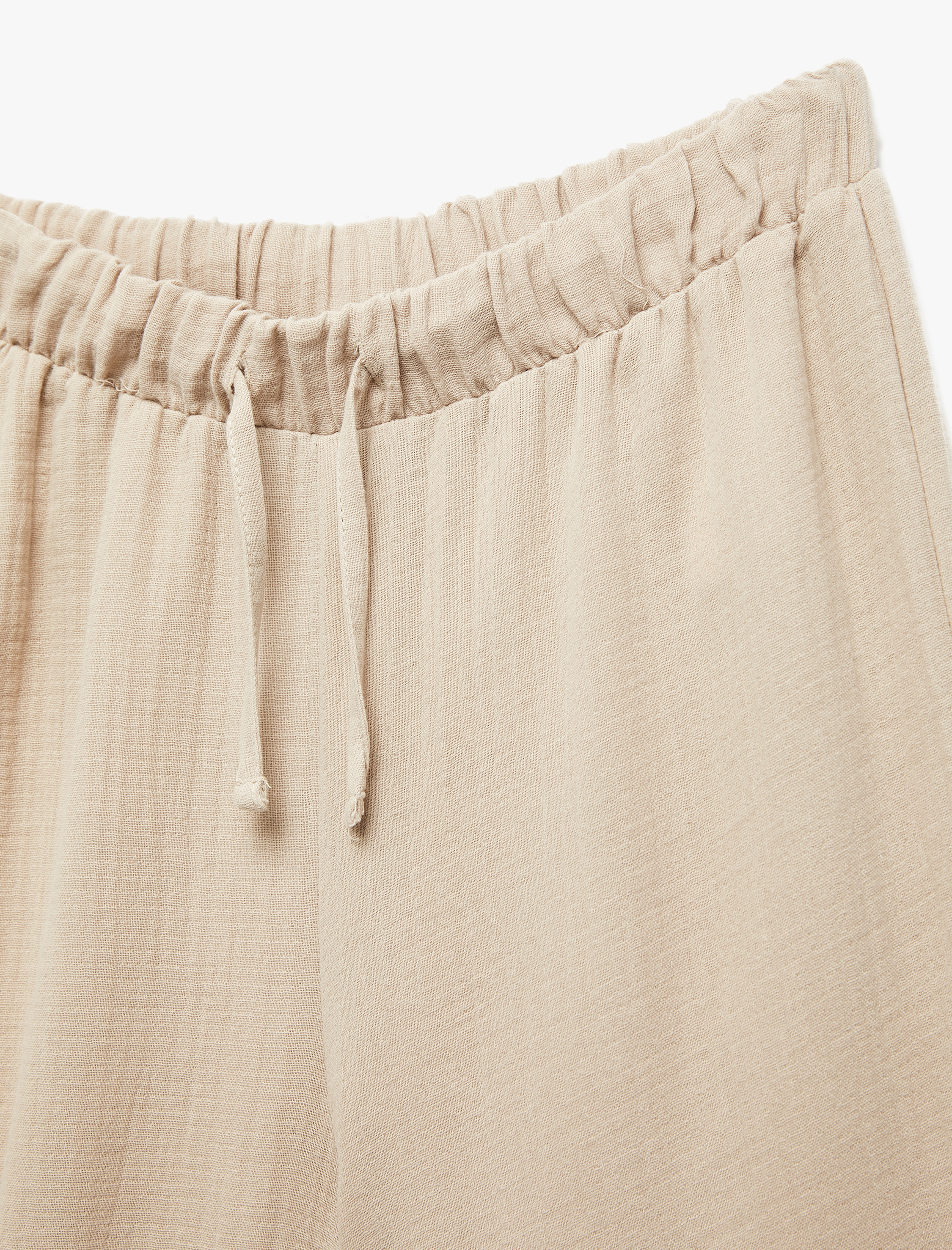 Pamuklu Beli Lastikli Bağlamalı Uzun Müslin Pantolon