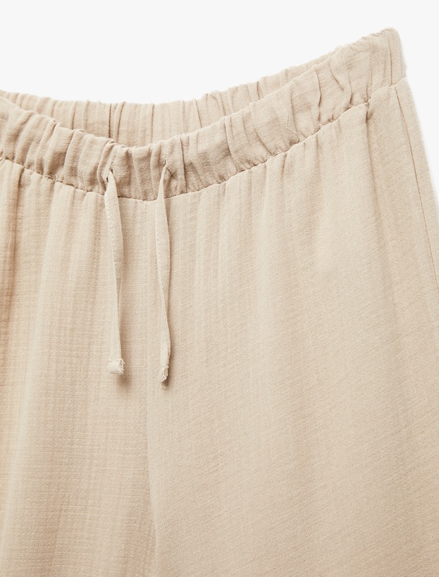 Pamuklu Beli Lastikli Bağlamalı Uzun Müslin Pantolon_4