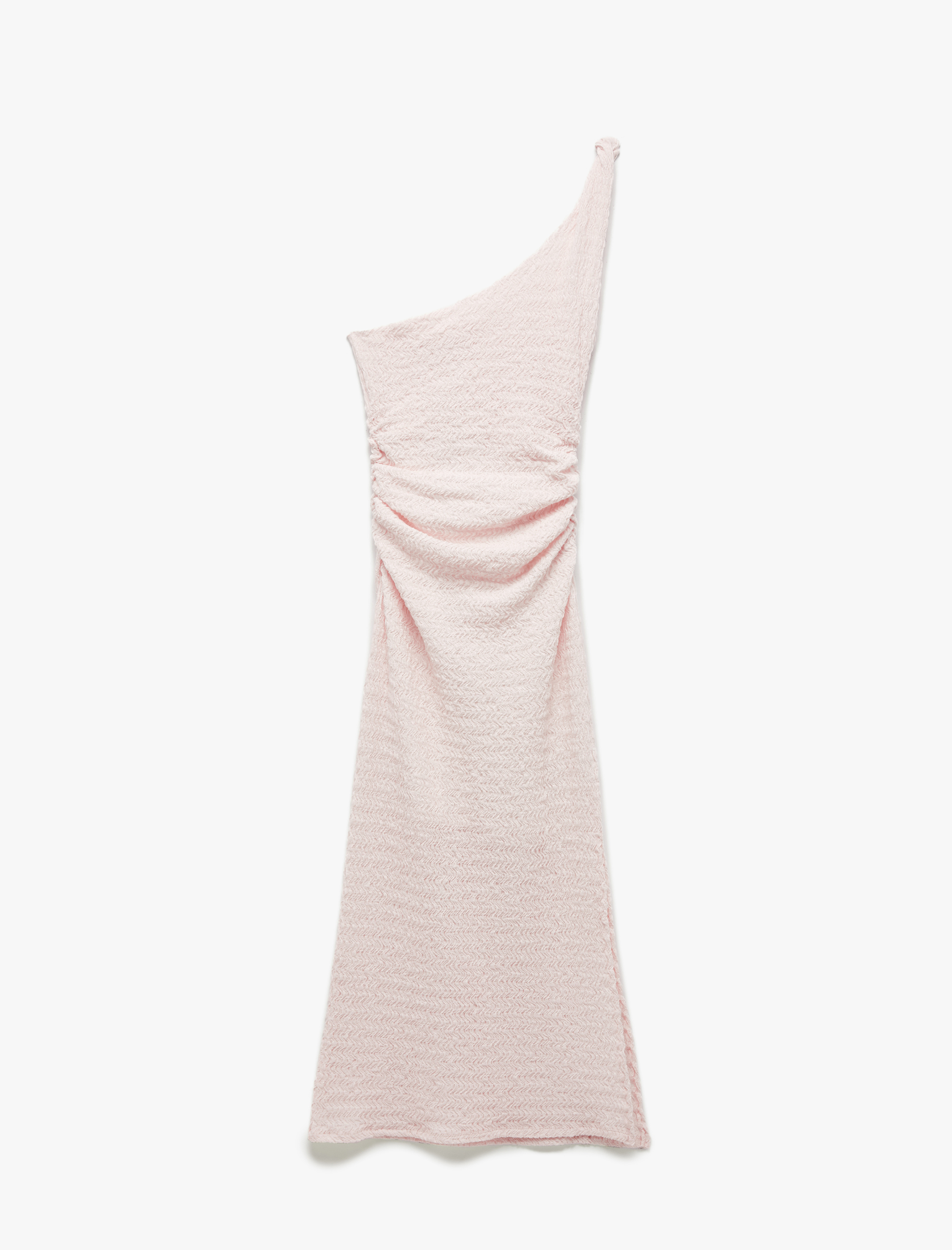   Bürümcük Tek Omuz Kolsuz Bağlama Detaylı Dar Kesim Drapeli Uzun Elbise