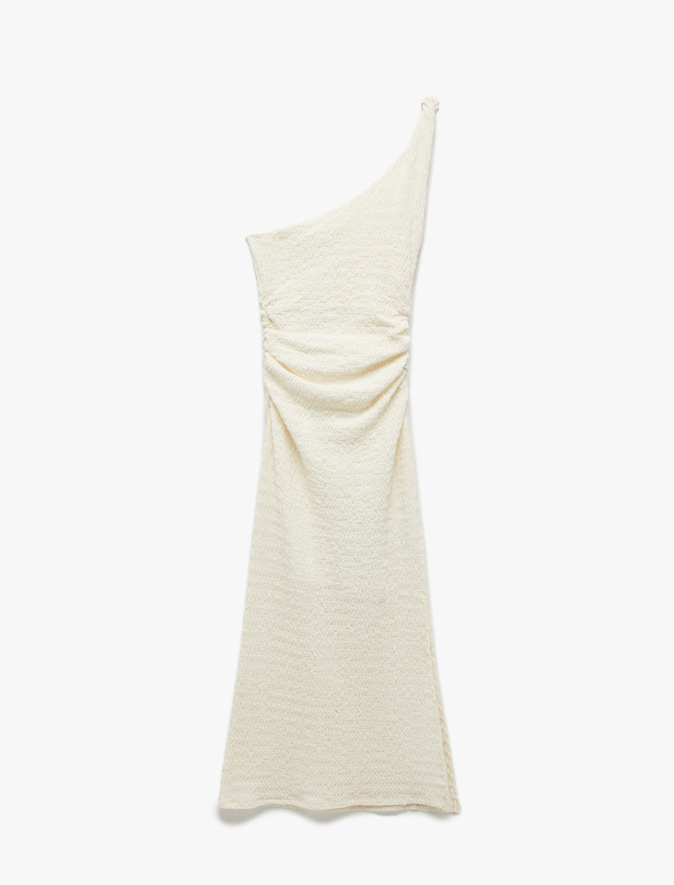   Bürümcük Tek Omuz Kolsuz Bağlama Detaylı Dar Kesim Drapeli Uzun Elbise