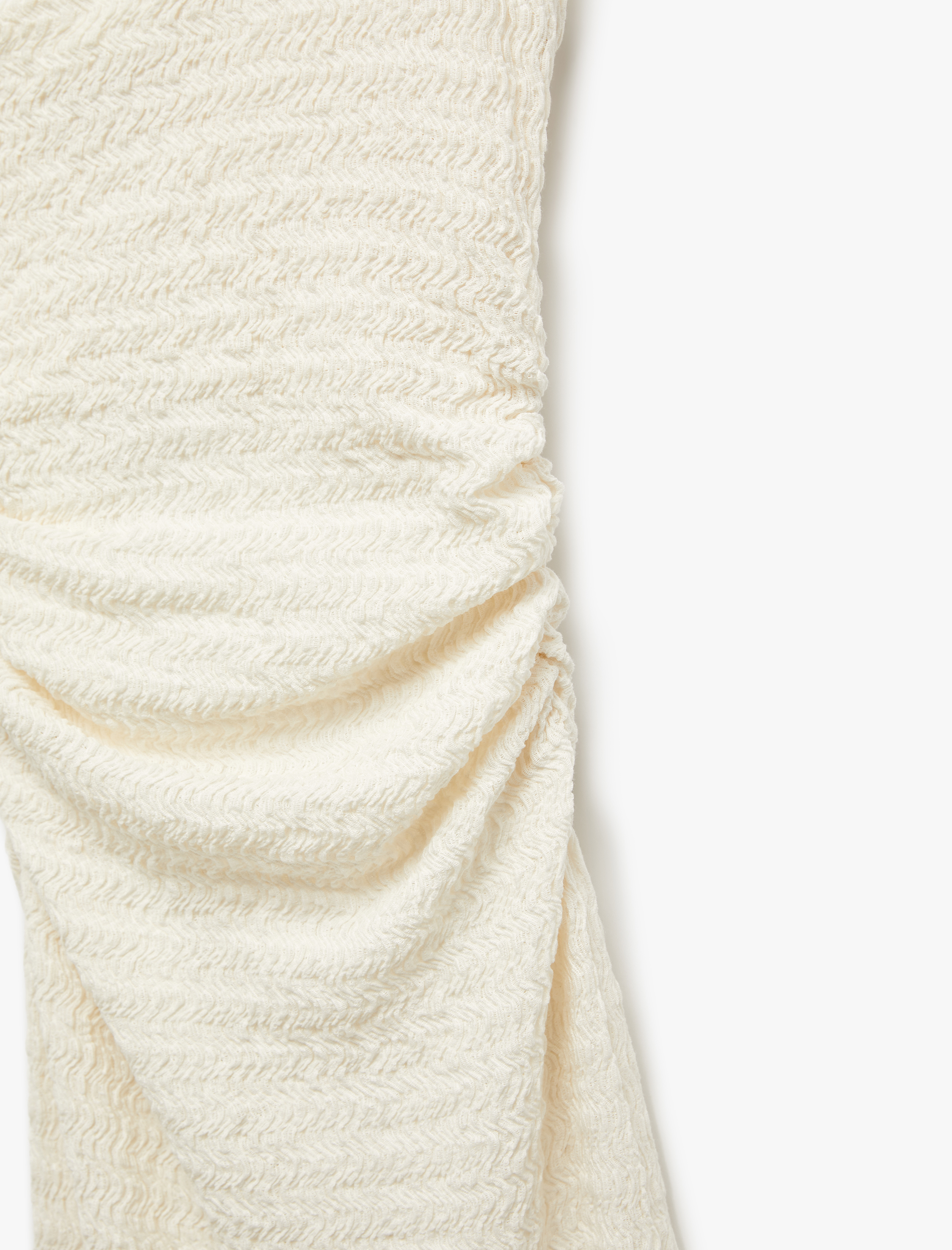   Bürümcük Tek Omuz Kolsuz Bağlama Detaylı Dar Kesim Drapeli Uzun Elbise