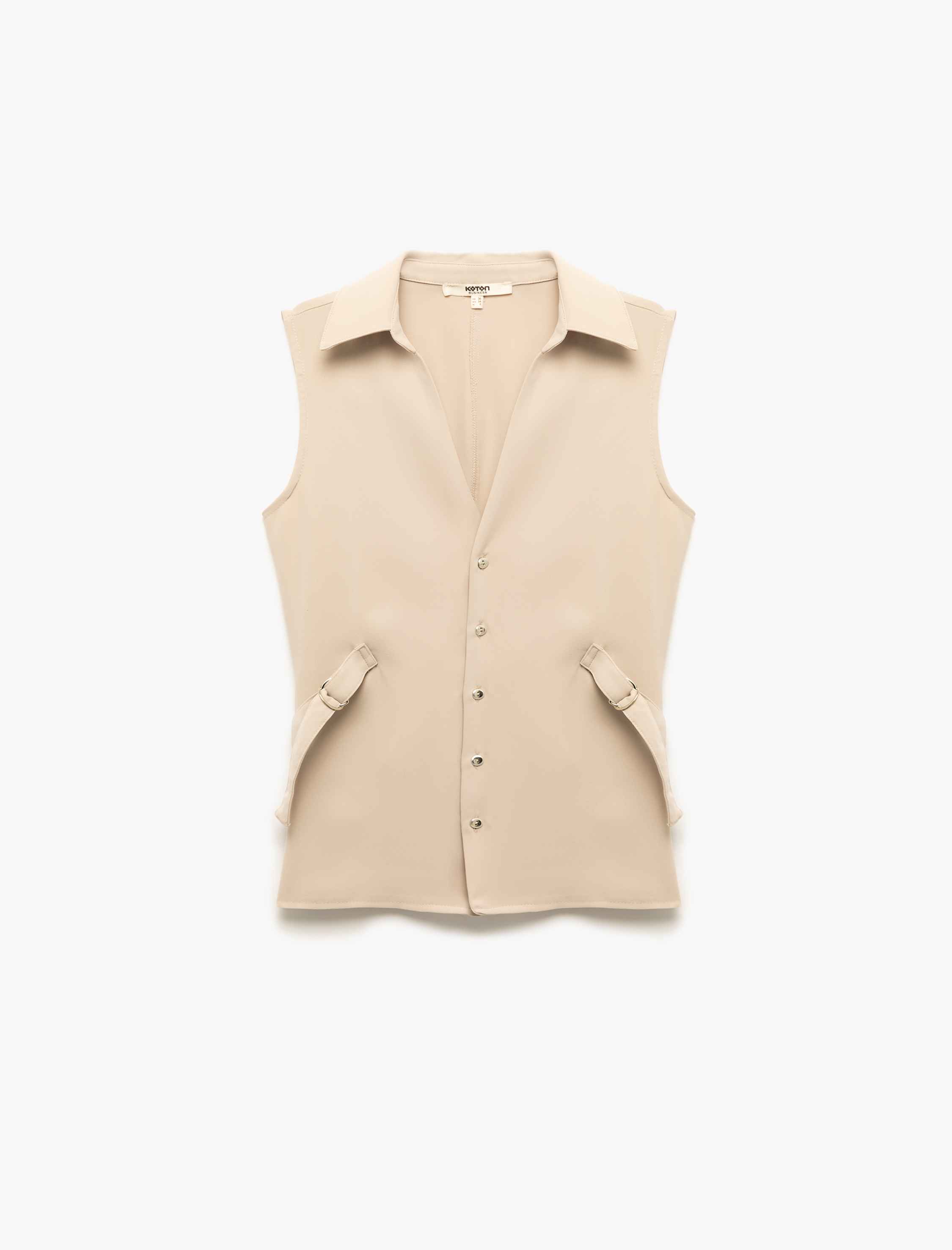 Krep Kumaş Kemer Detaylı Kolsuz Gömlek