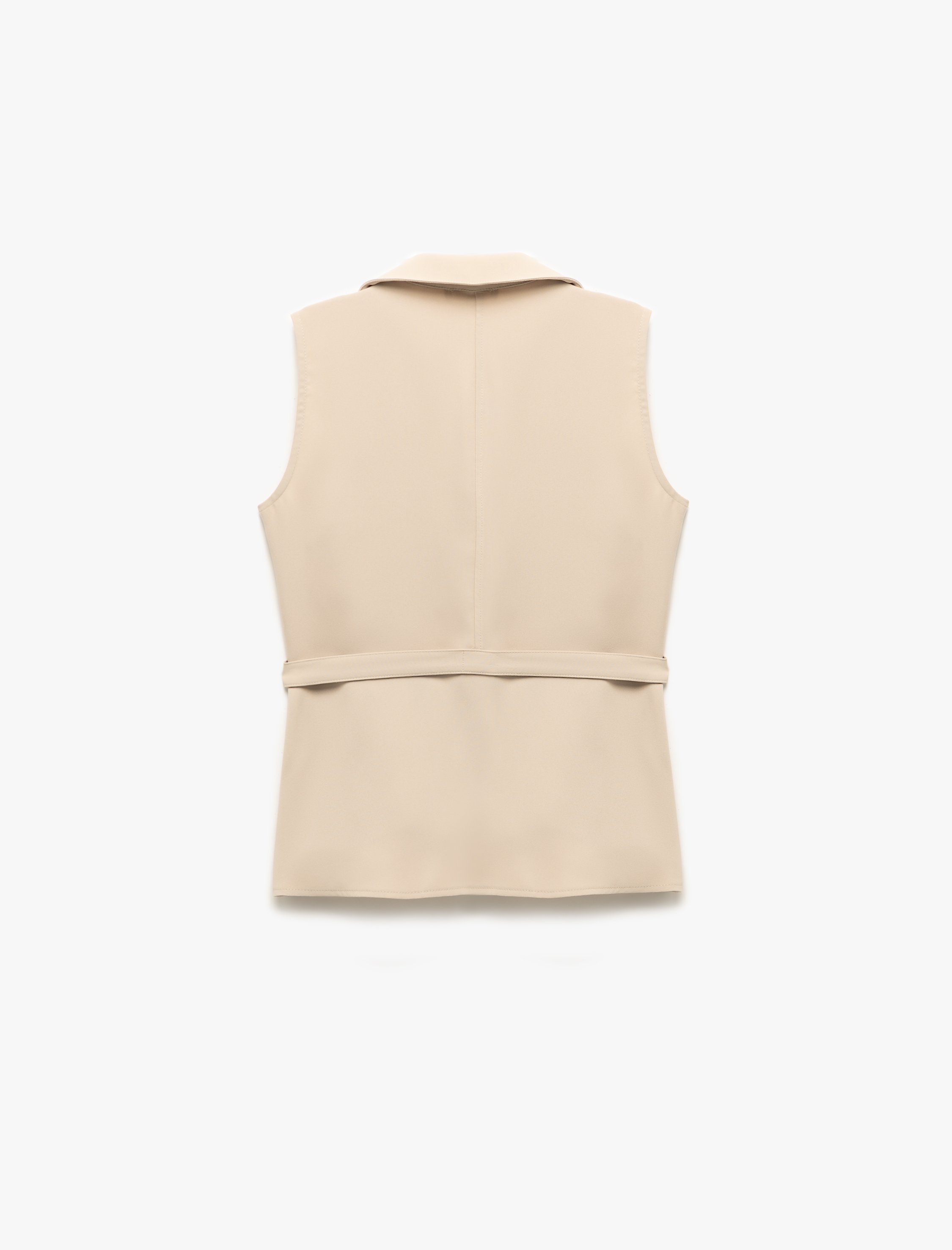 Krep Kumaş Kemer Detaylı Kolsuz Gömlek