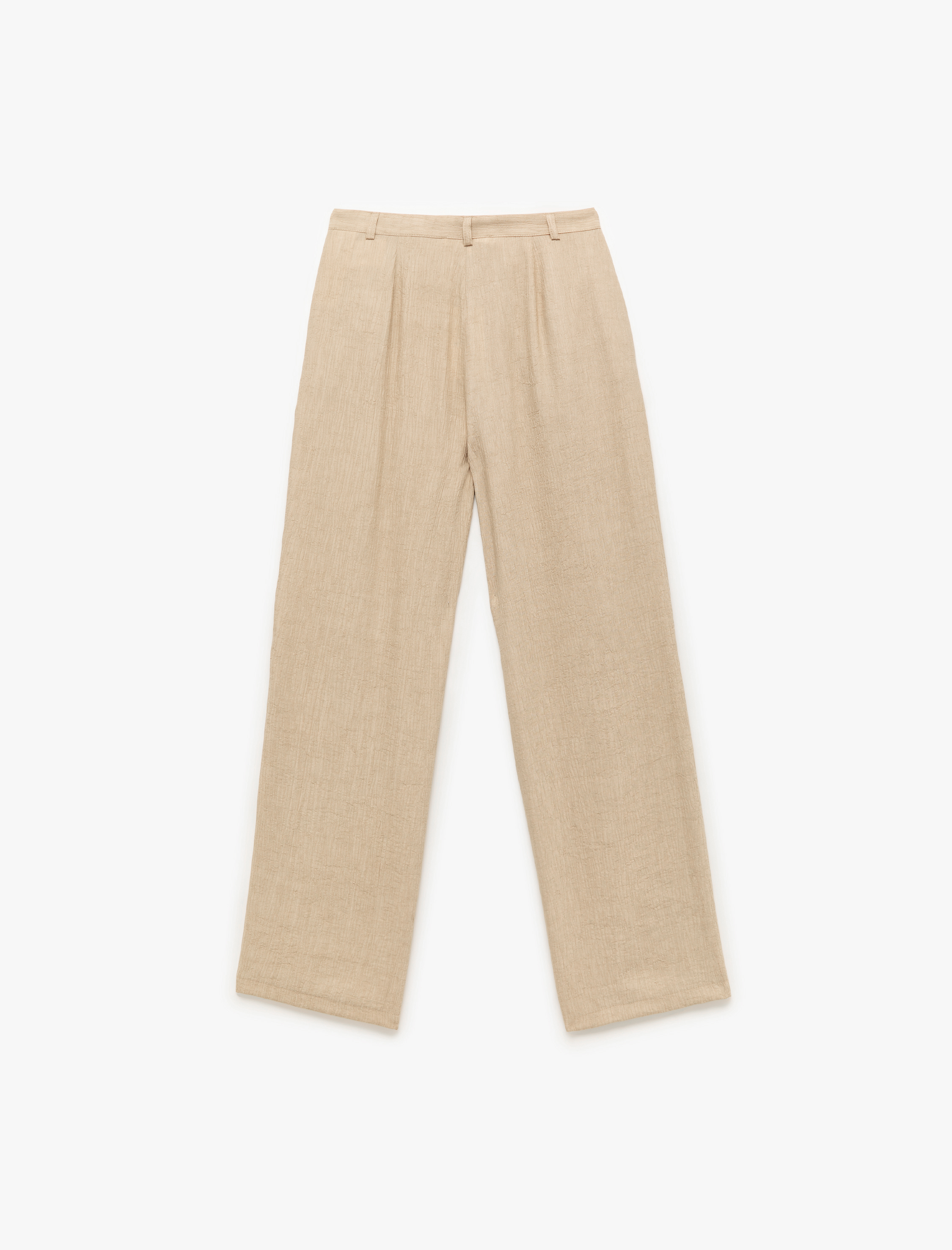   Viskon Karışımlı Beli Bağlamalı Cepli Dokulu Geniş Paça Pantolon