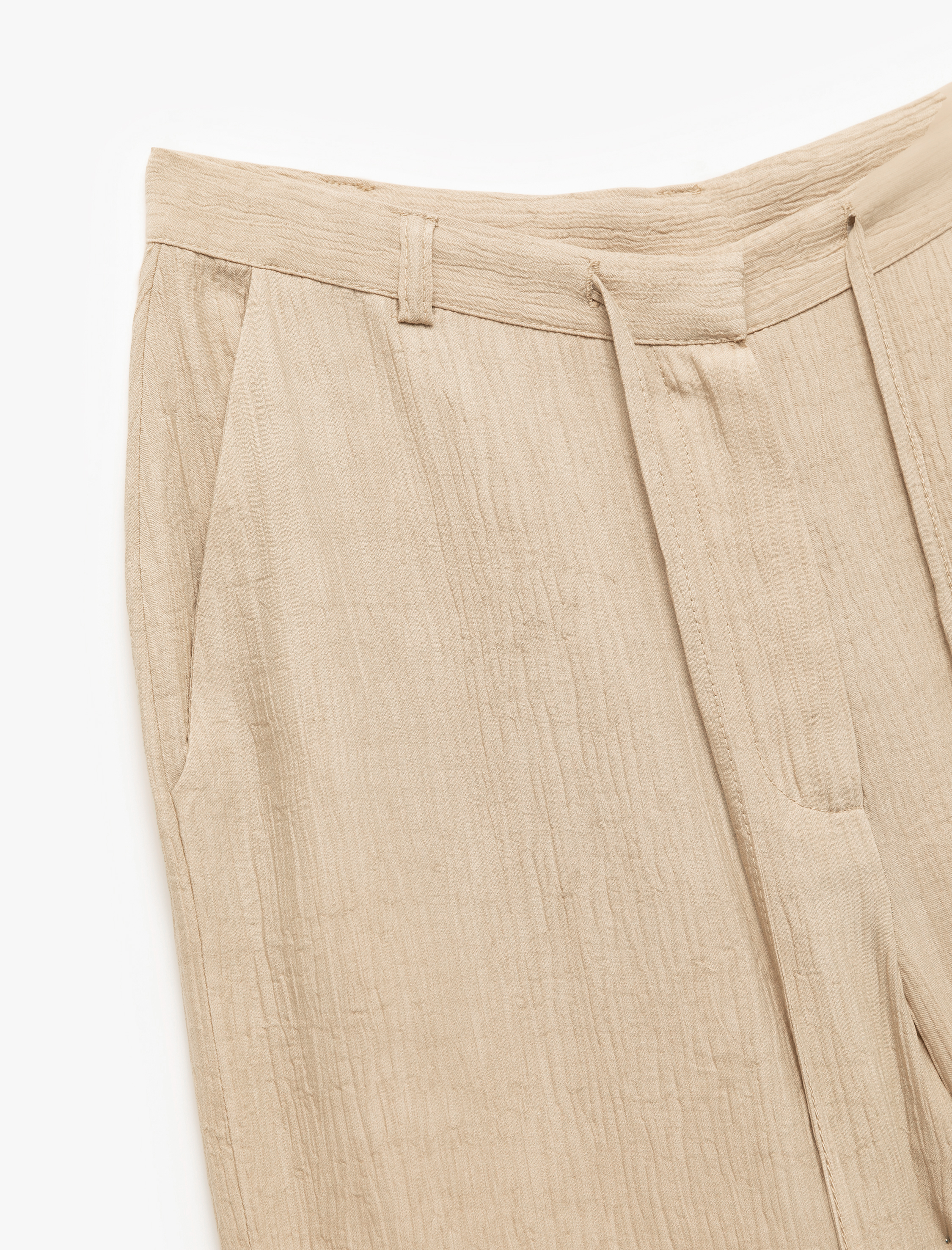   Viskon Karışımlı Beli Bağlamalı Cepli Dokulu Geniş Paça Pantolon