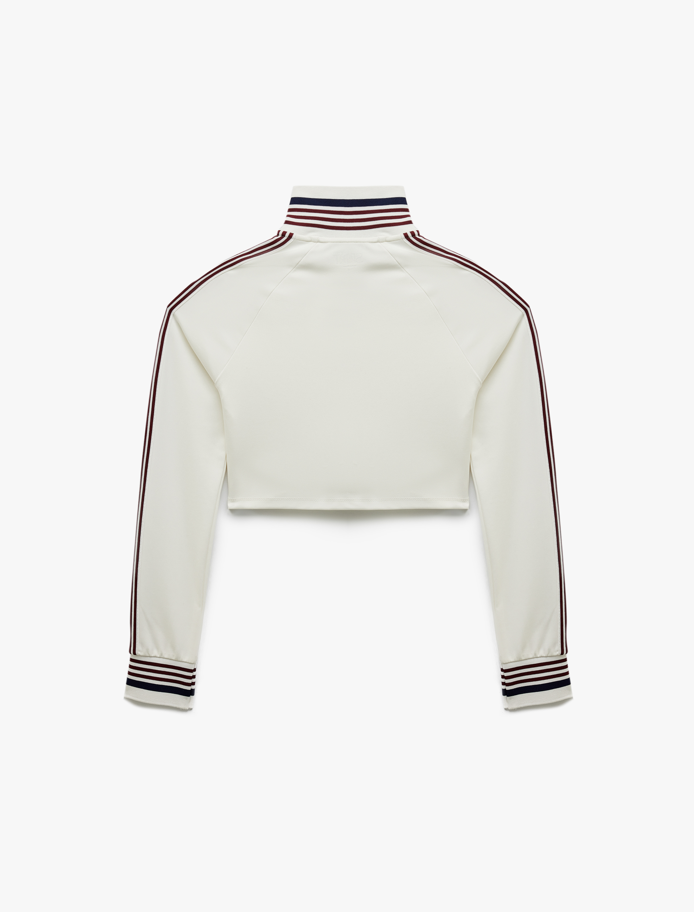   Dik Yaka Çizgili Uzun Kollu Fermuarlı İnterlok Asimetrik Spor Sweatshirt