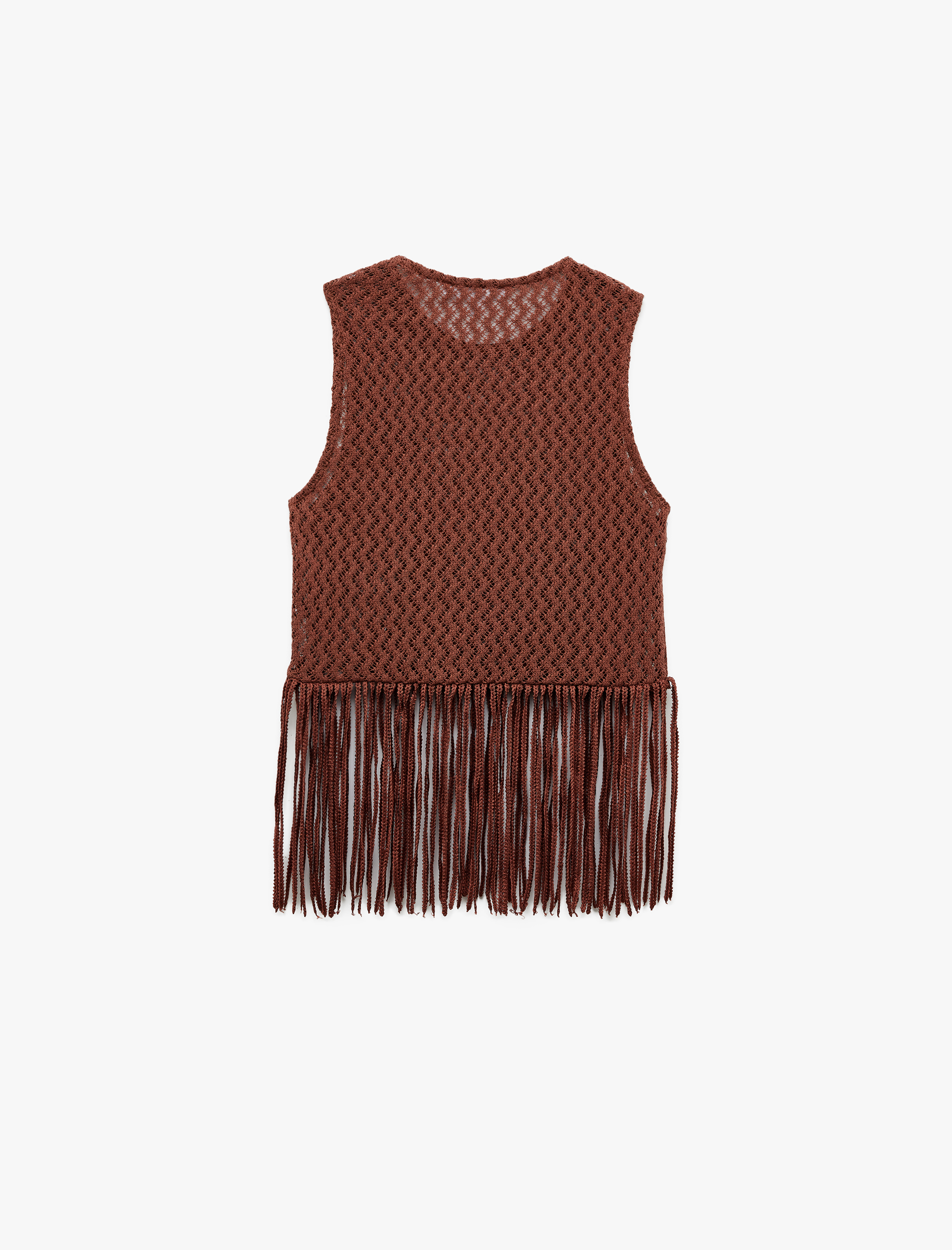   Pamuklu Püsküllü Kolsuz Bisiklet Yaka Kroşe Bluz