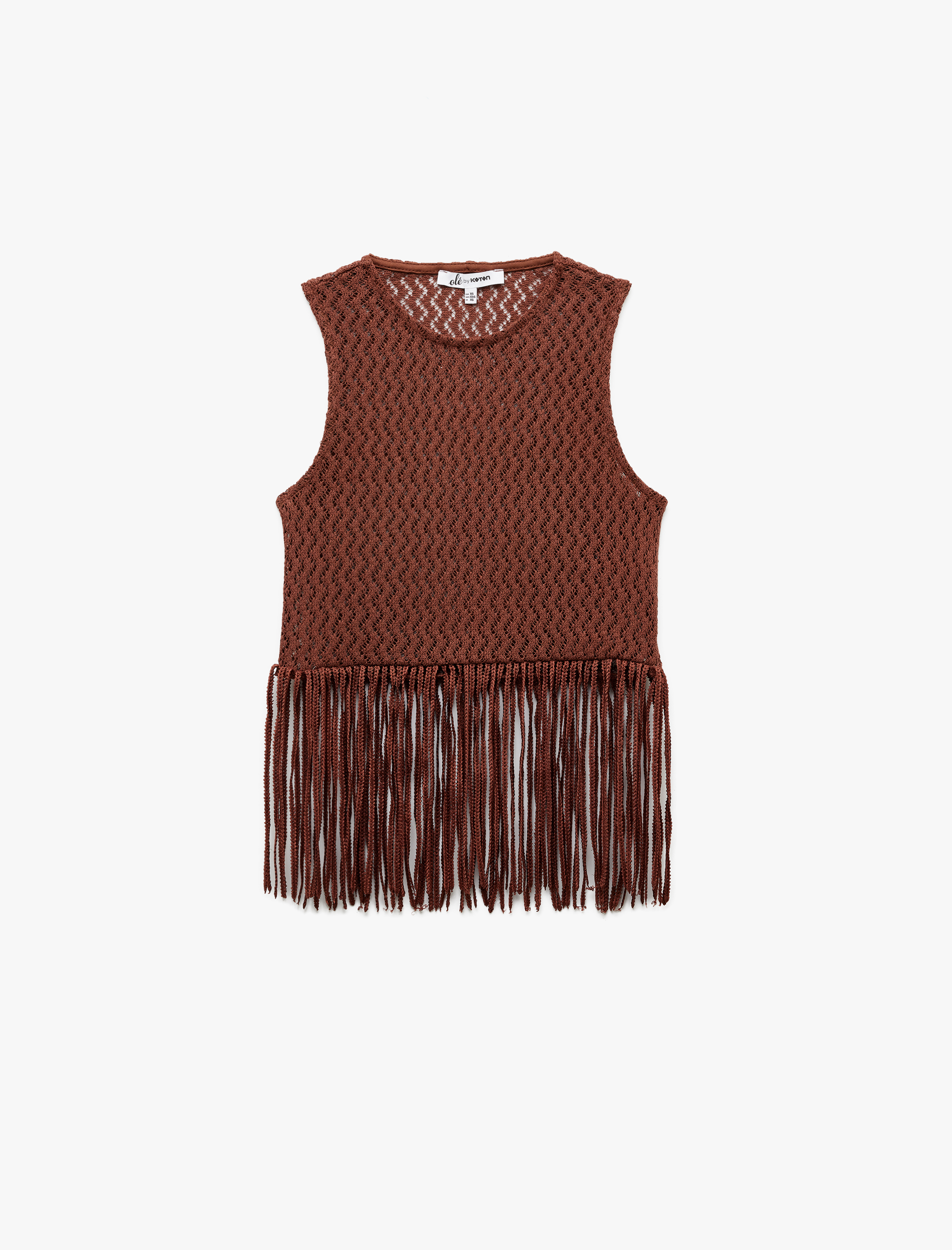   Pamuklu Püsküllü Kolsuz Bisiklet Yaka Kroşe Bluz