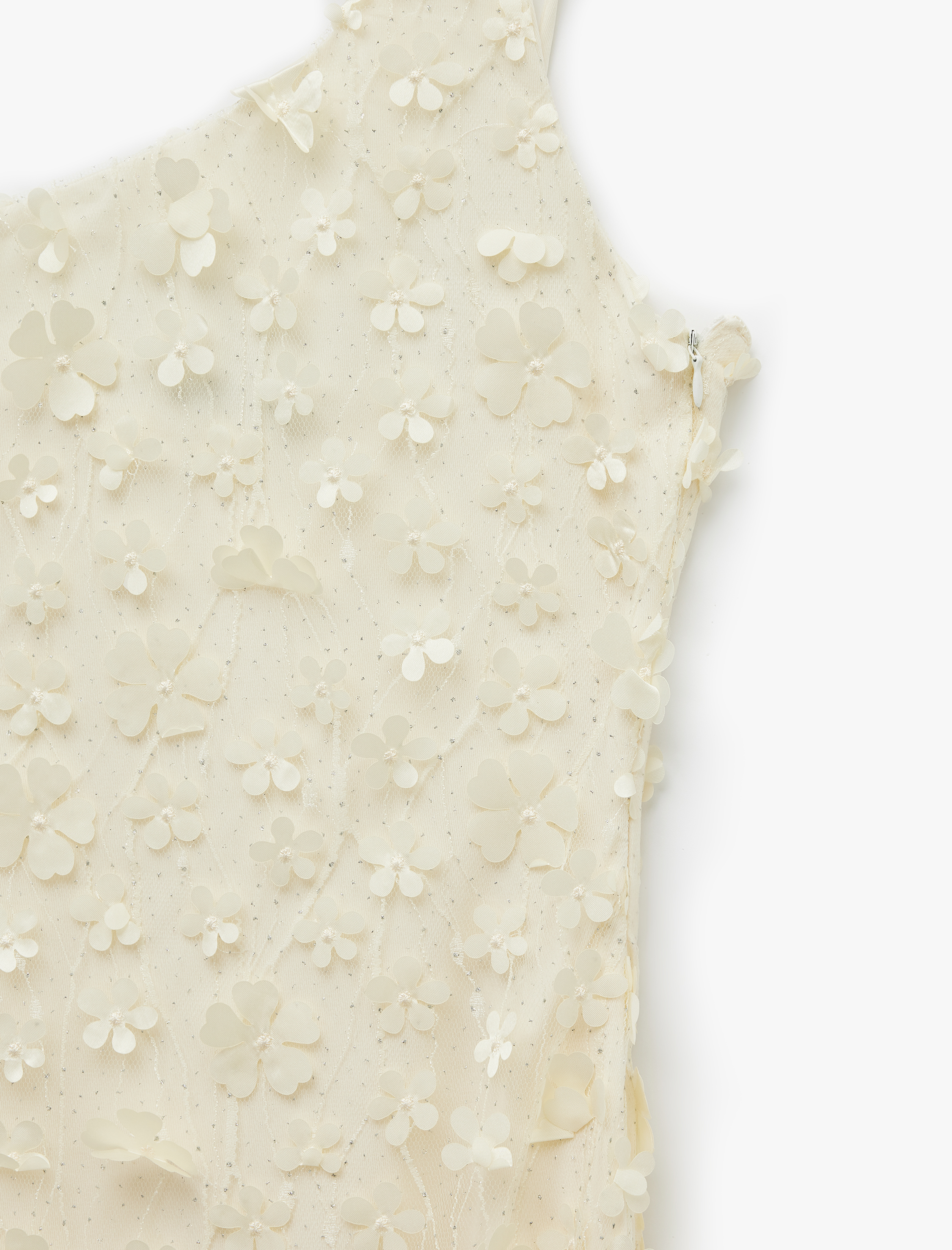   Koton X Sibil Çetinkaya -  Çiçek Aplikeli Astarlı Tek Omuz Kolsuz Tül Uzun Abiye Elbise