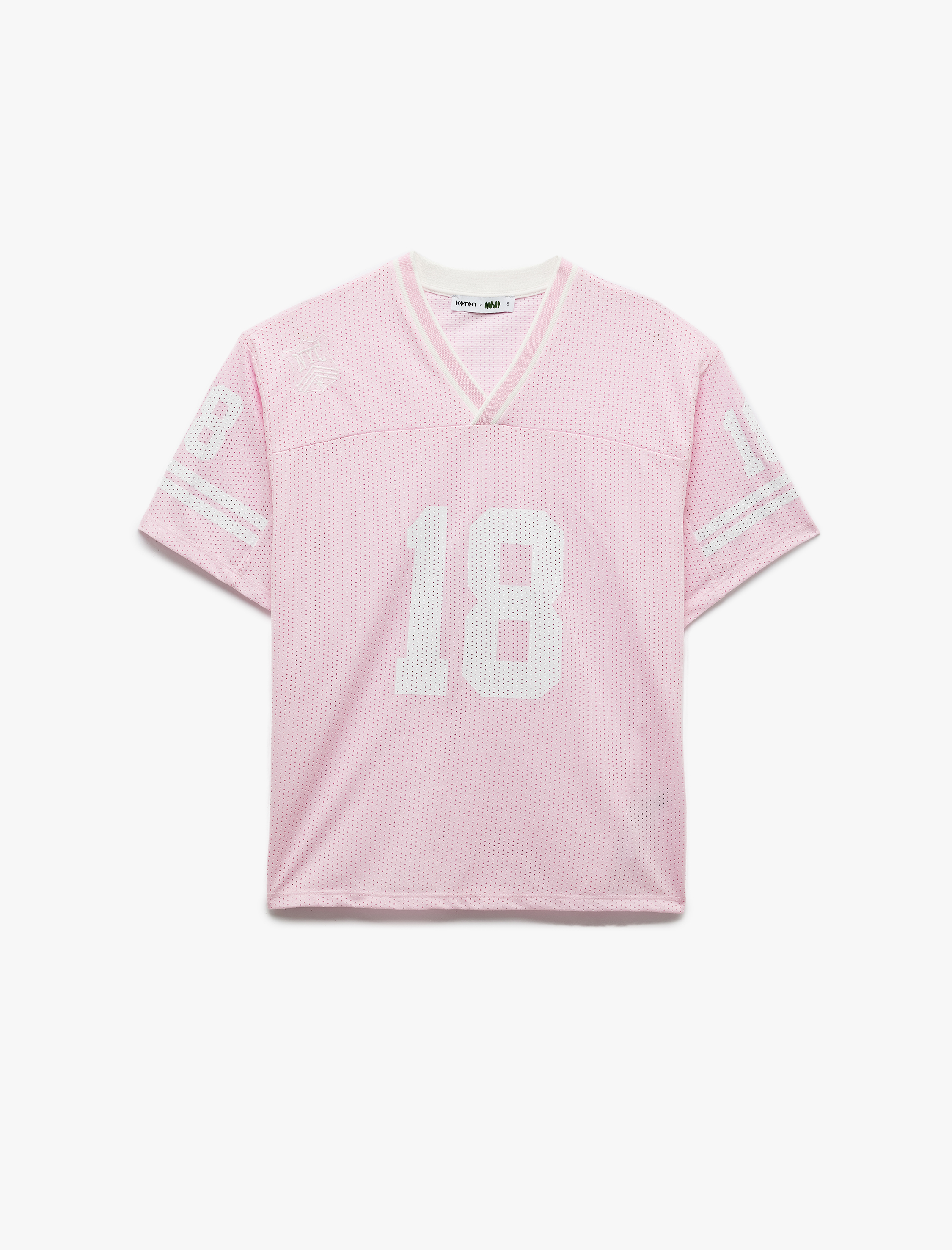 Koton X İnji  - V Yaka Kısa Kollu Baskılı Biyeli Oversize File Tişört