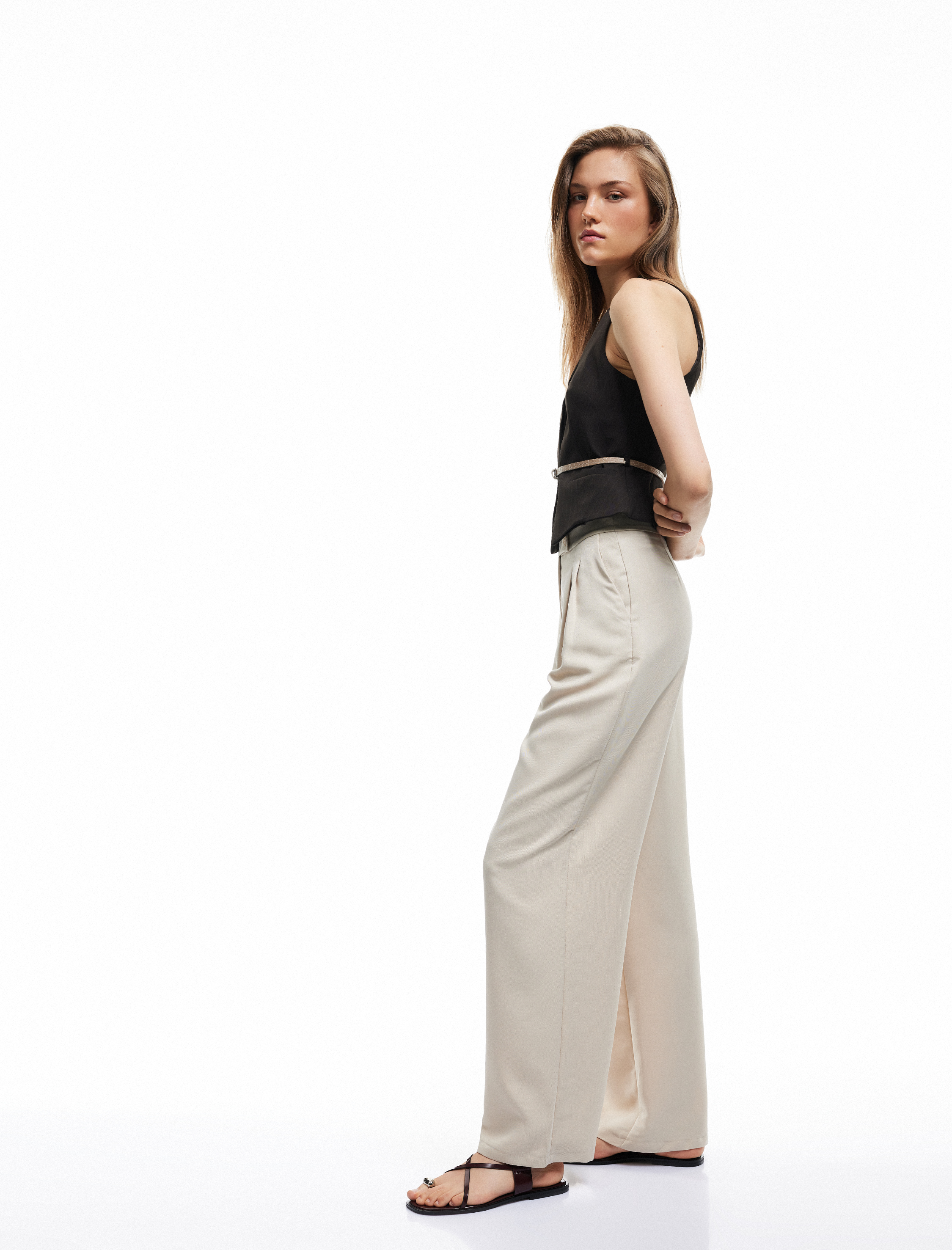   Rahat Kesim Cepli Pile Detaylı Modal Kumaş Karışımlı Palazzo Pantolon