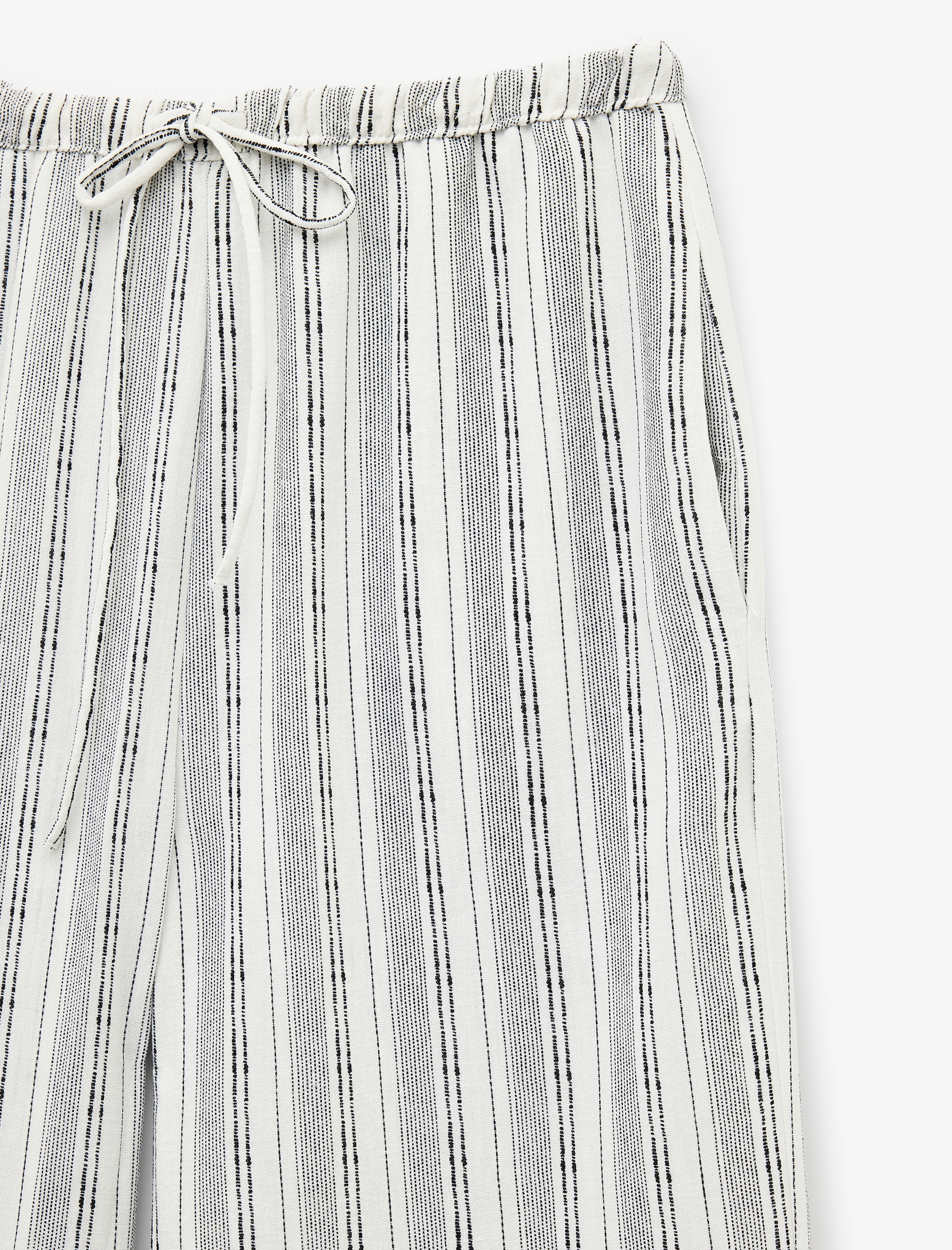   Keten Görünümlü Beli Bağlamalı Cepli Çizgili Palazzo Pantolon