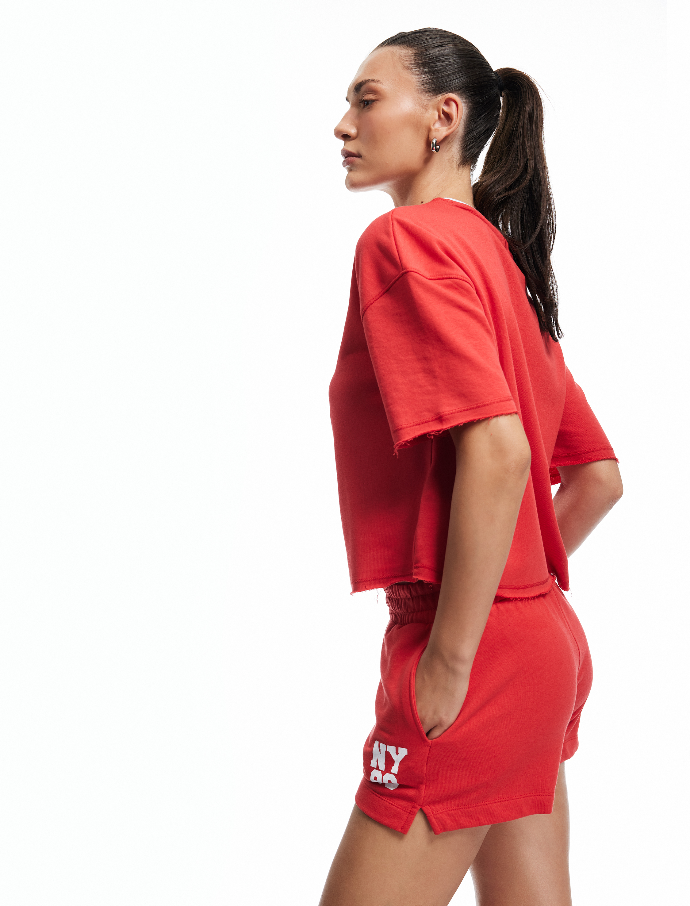   Beli Lastikli Baskılı Cepli Rahat Kalıp Mini Spor Şort