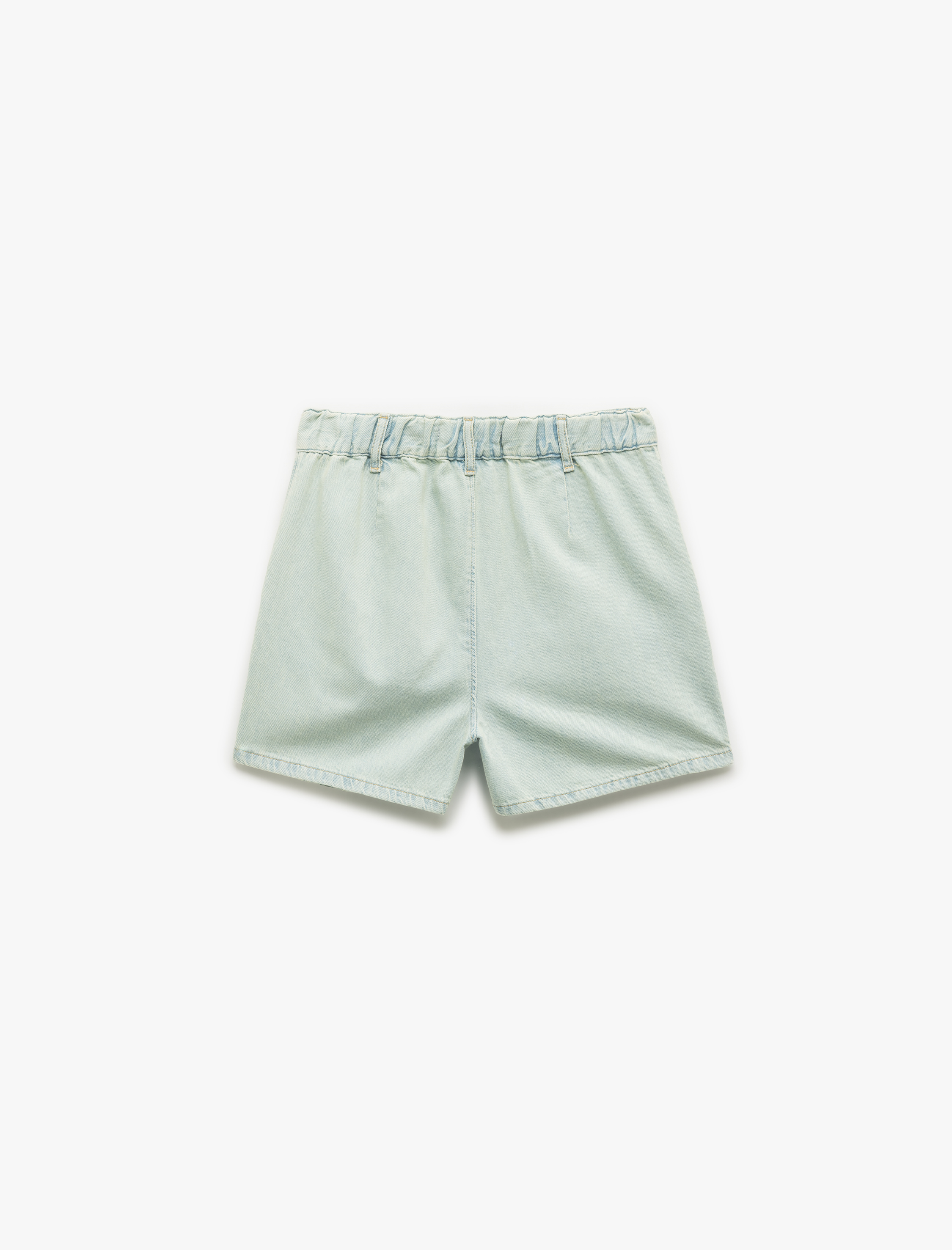   Normal Bel Pileli Düğmeli Cepli Rahat Kalıp Mini Denim Şort