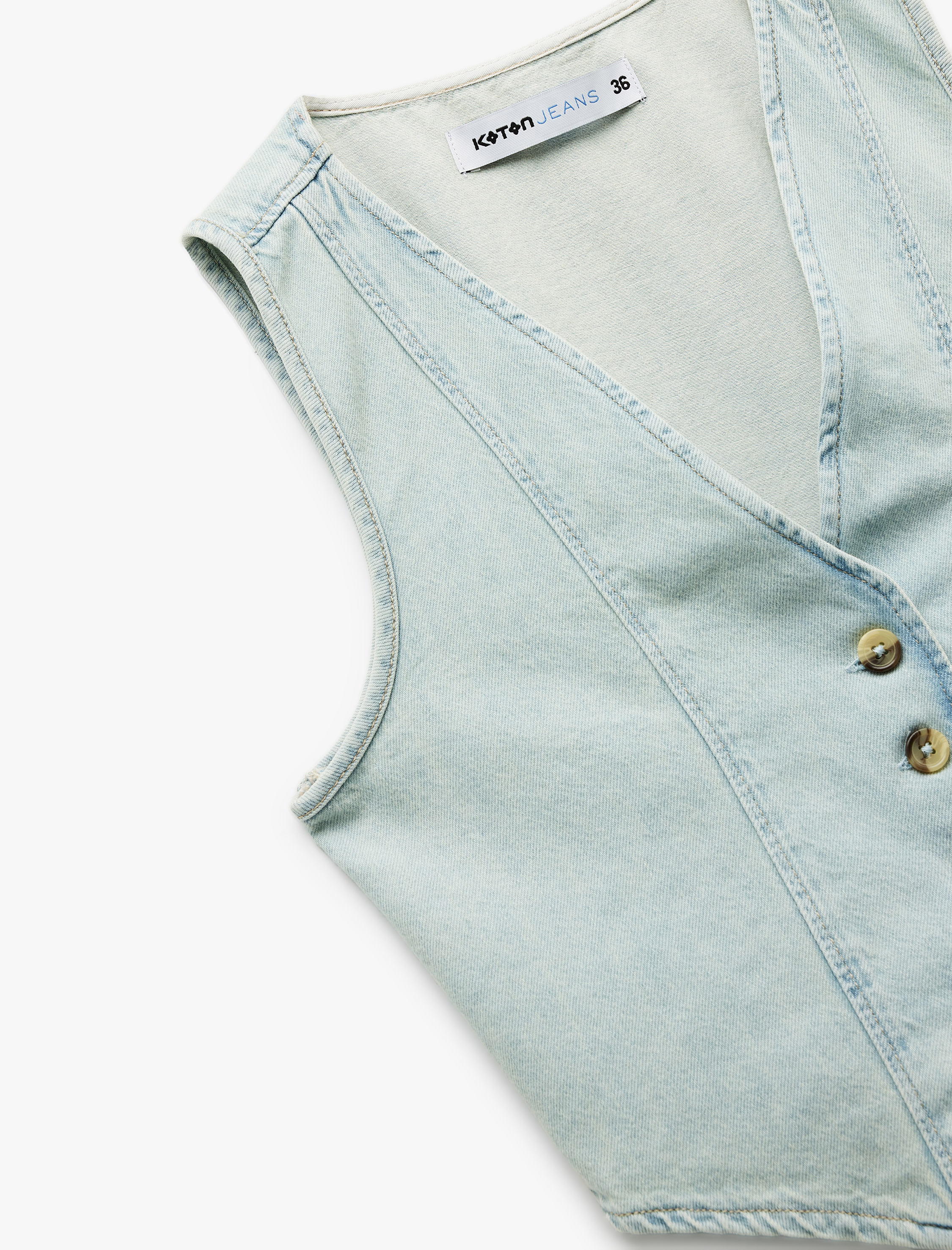   Düğmeli V Yaka Düğmeli Pamuklu Denim Yelek