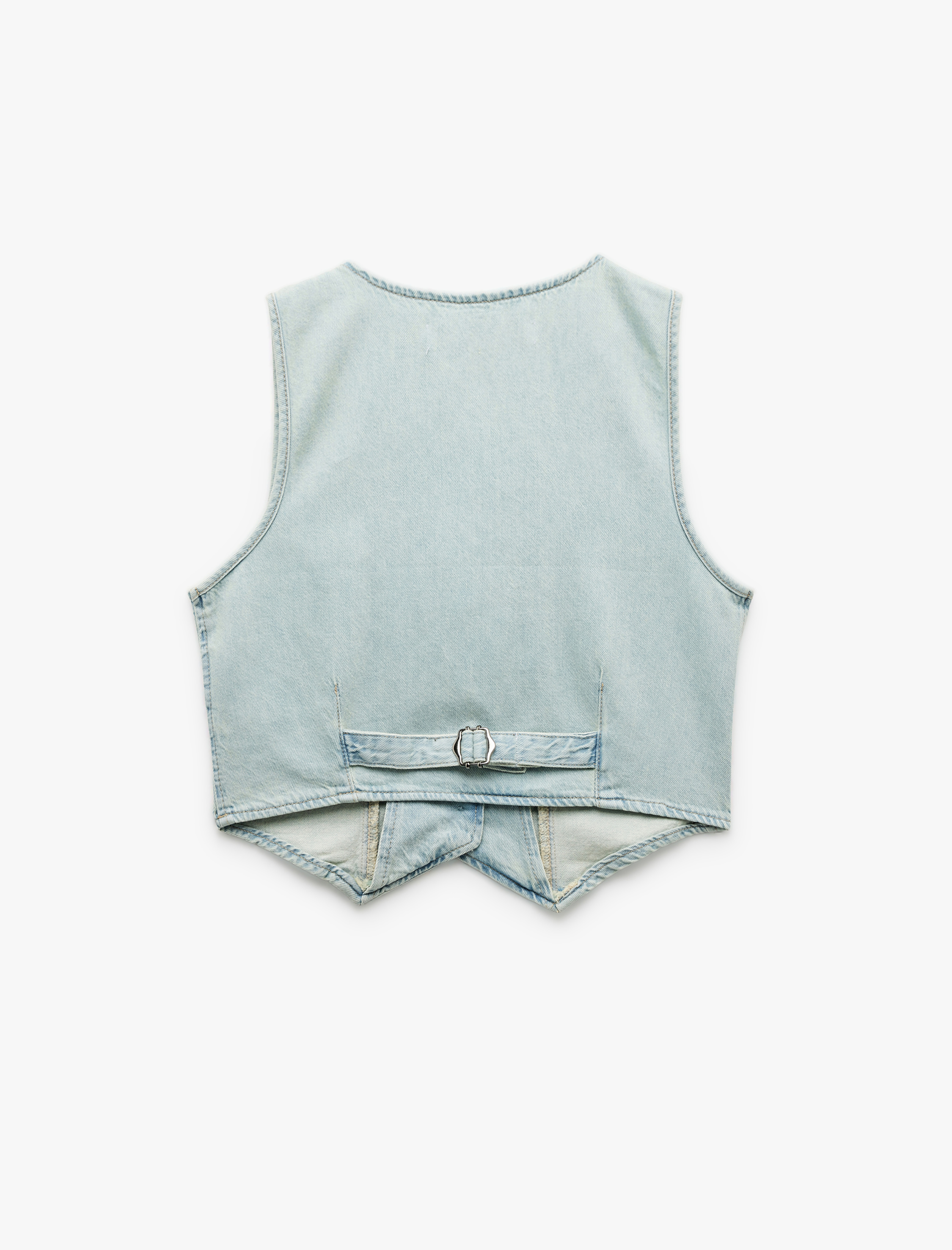   Düğmeli V Yaka Düğmeli Pamuklu Denim Yelek