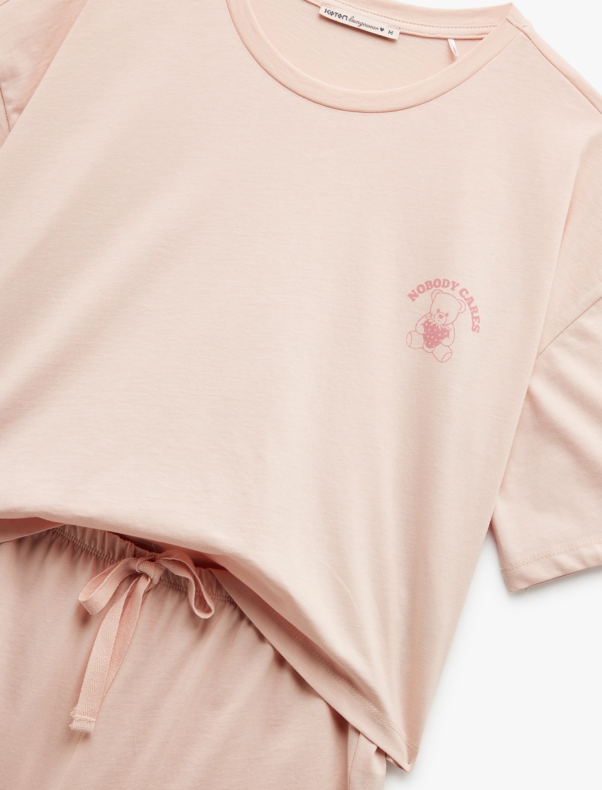   Pamuklu Beli Bağcıklı Kısa Kollu Şortlu Pijama Takımı