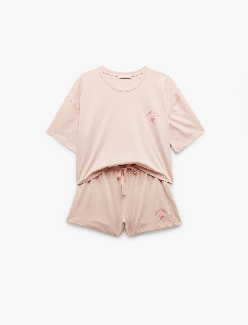   Pamuklu Beli Bağcıklı Kısa Kollu Şortlu Pijama Takımı