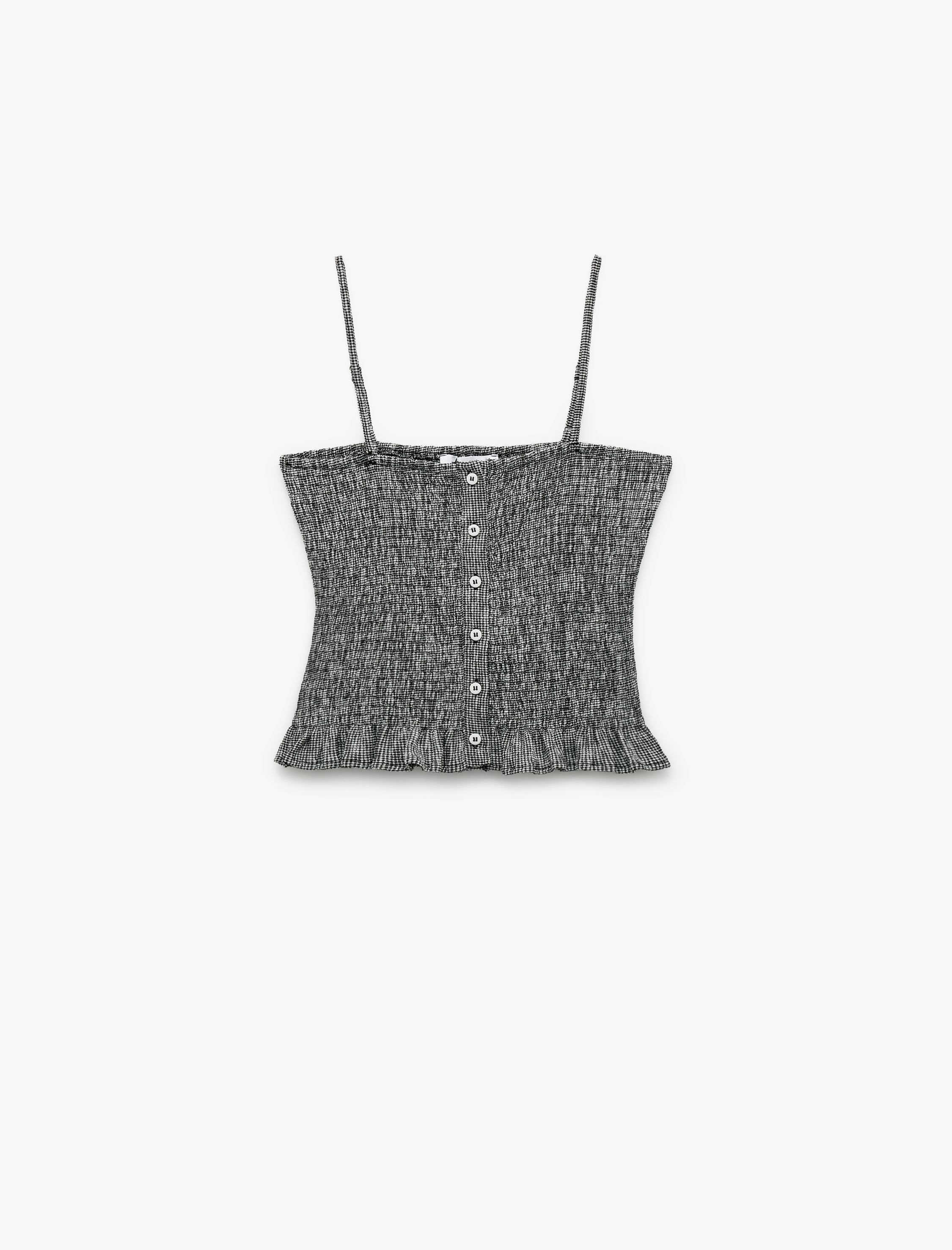   Düğme Detaylı İp Askılı Bürümcük Slim Fit Crop Bluz