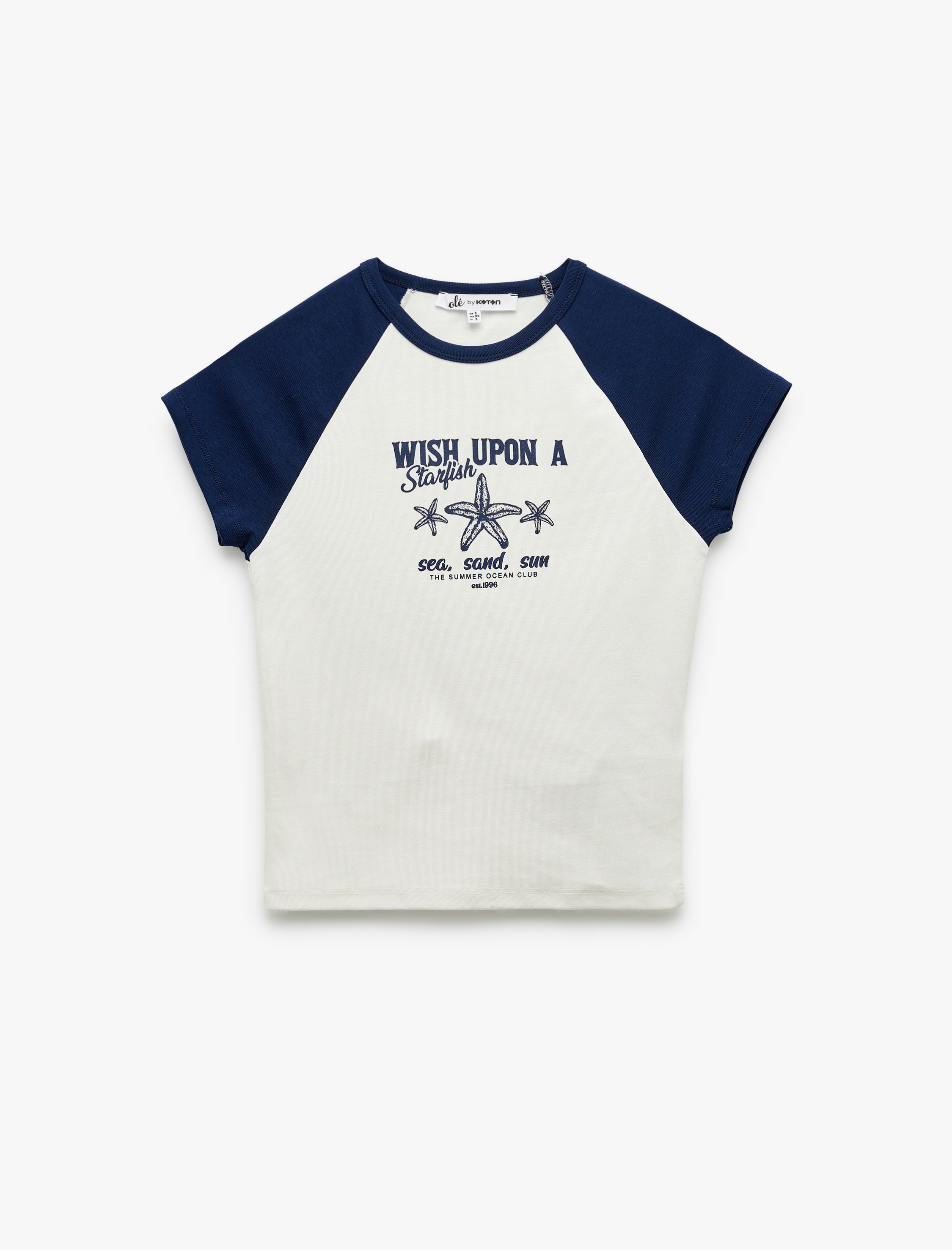 Reglan Kısa Kollu Dar Kesim Bisiklet Yaka Baskılı Pamuklu Tişört