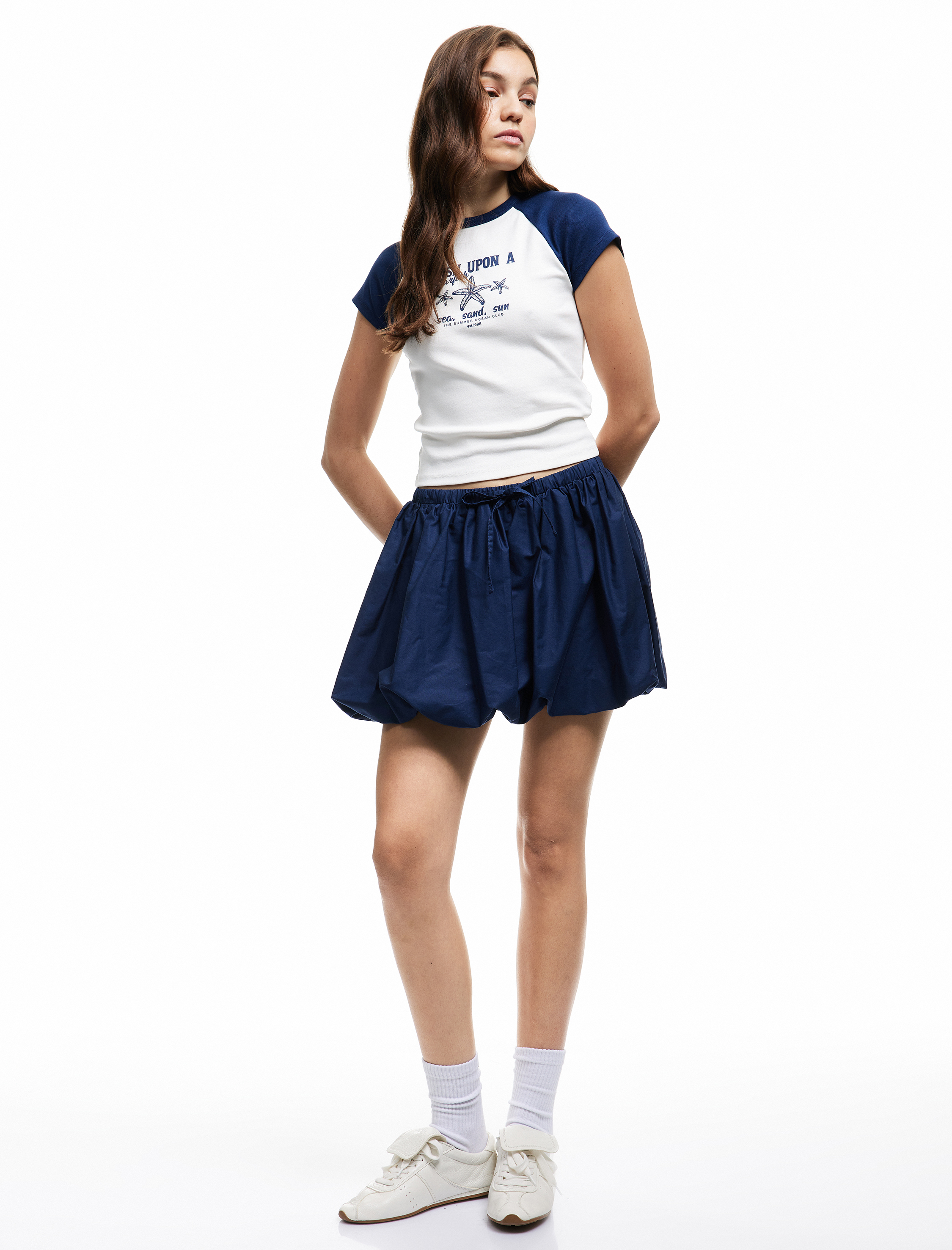 Reglan Kısa Kollu Dar Kesim Bisiklet Yaka Baskılı Pamuklu Tişört