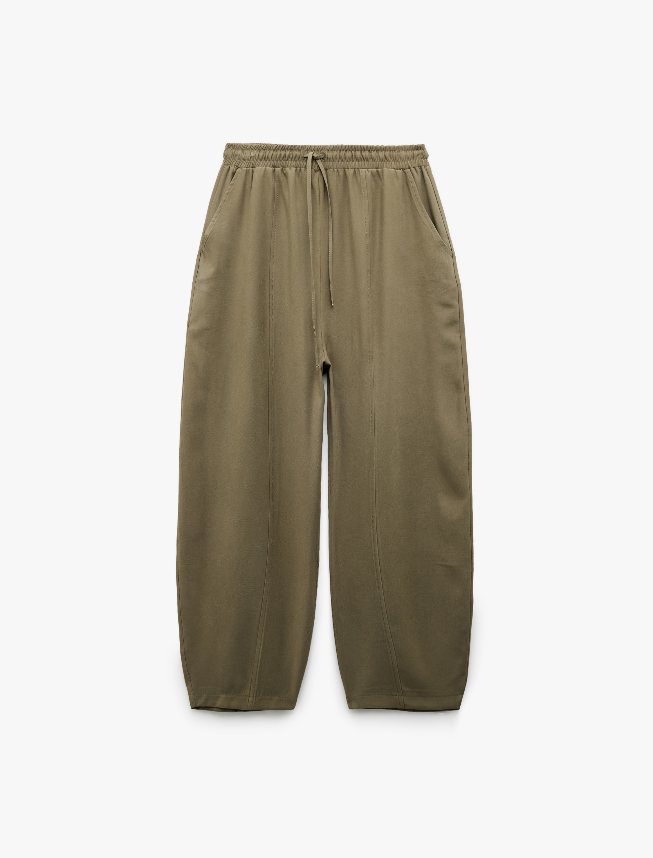   Viskon Cupro Kumaş Rahat Kalıp Cepli Beli Lastikli Balon Fit Pantolon